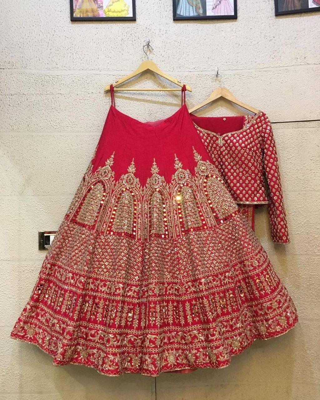 Bandhani, Embroidered, Self Design, Leheriya Semi Stitched Lehenga Choli (Red) - TheGooBuy