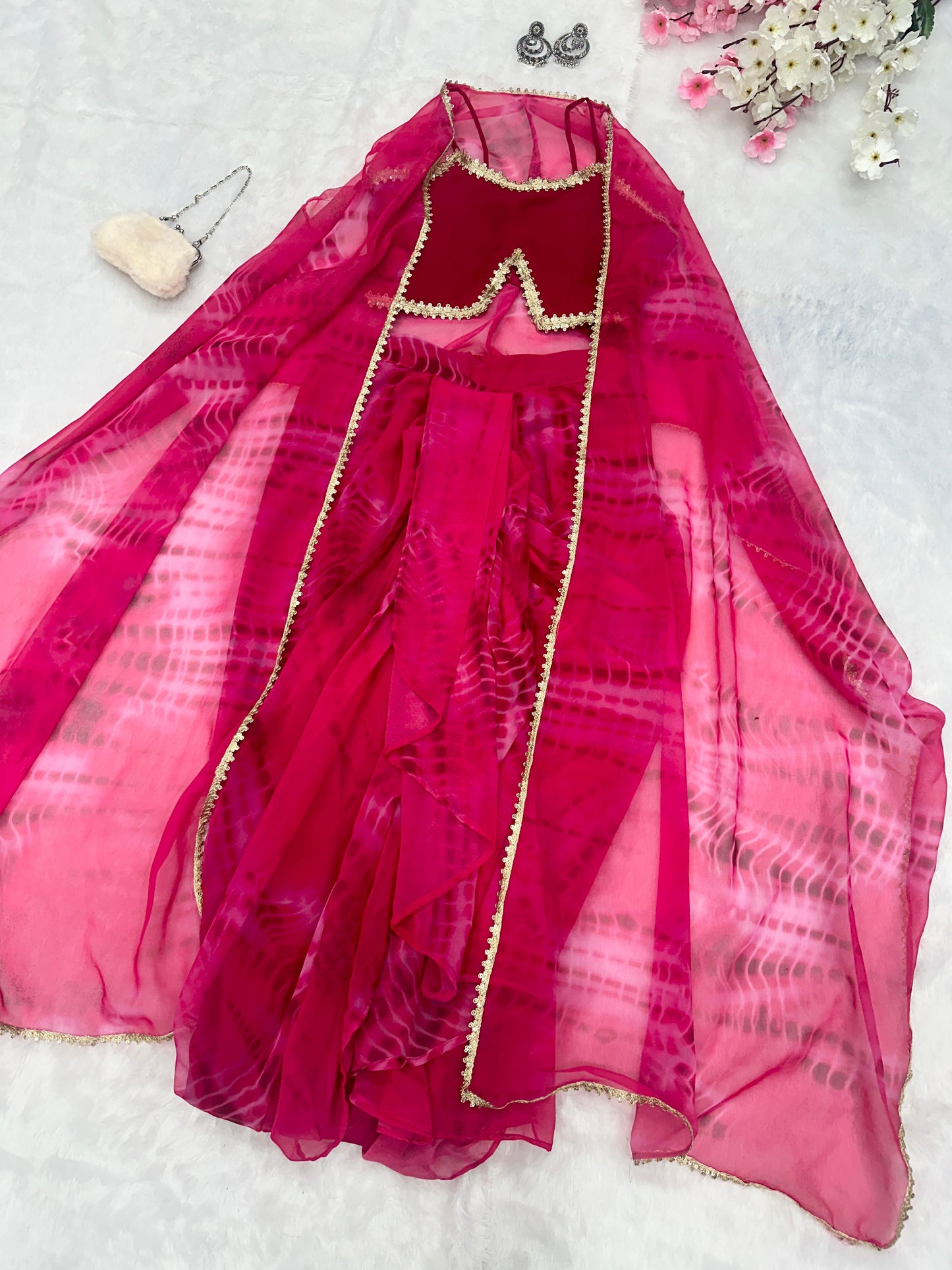 New Designer Party Wear Lehenga Saree With Stitch Blouse