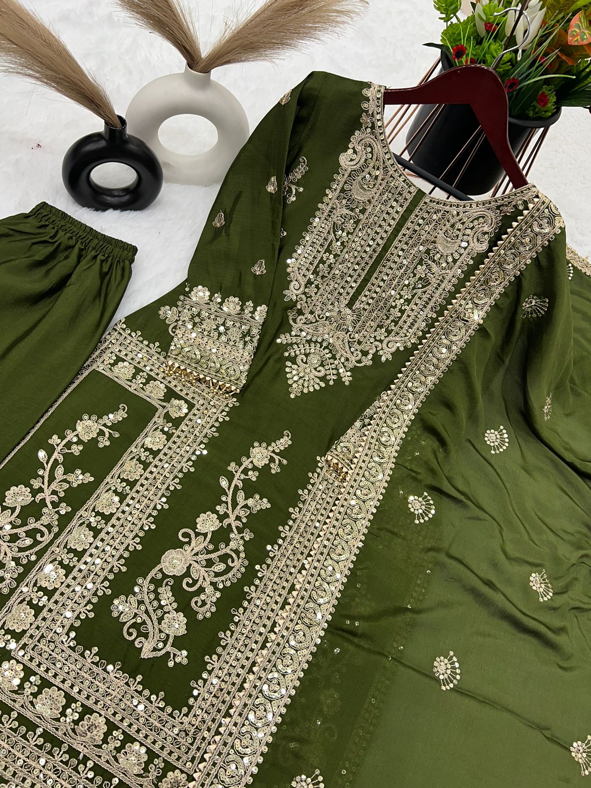 Embroidery Coding Dori-Sequence Work Top-Bottom And Dupatta Set Fully Stitched