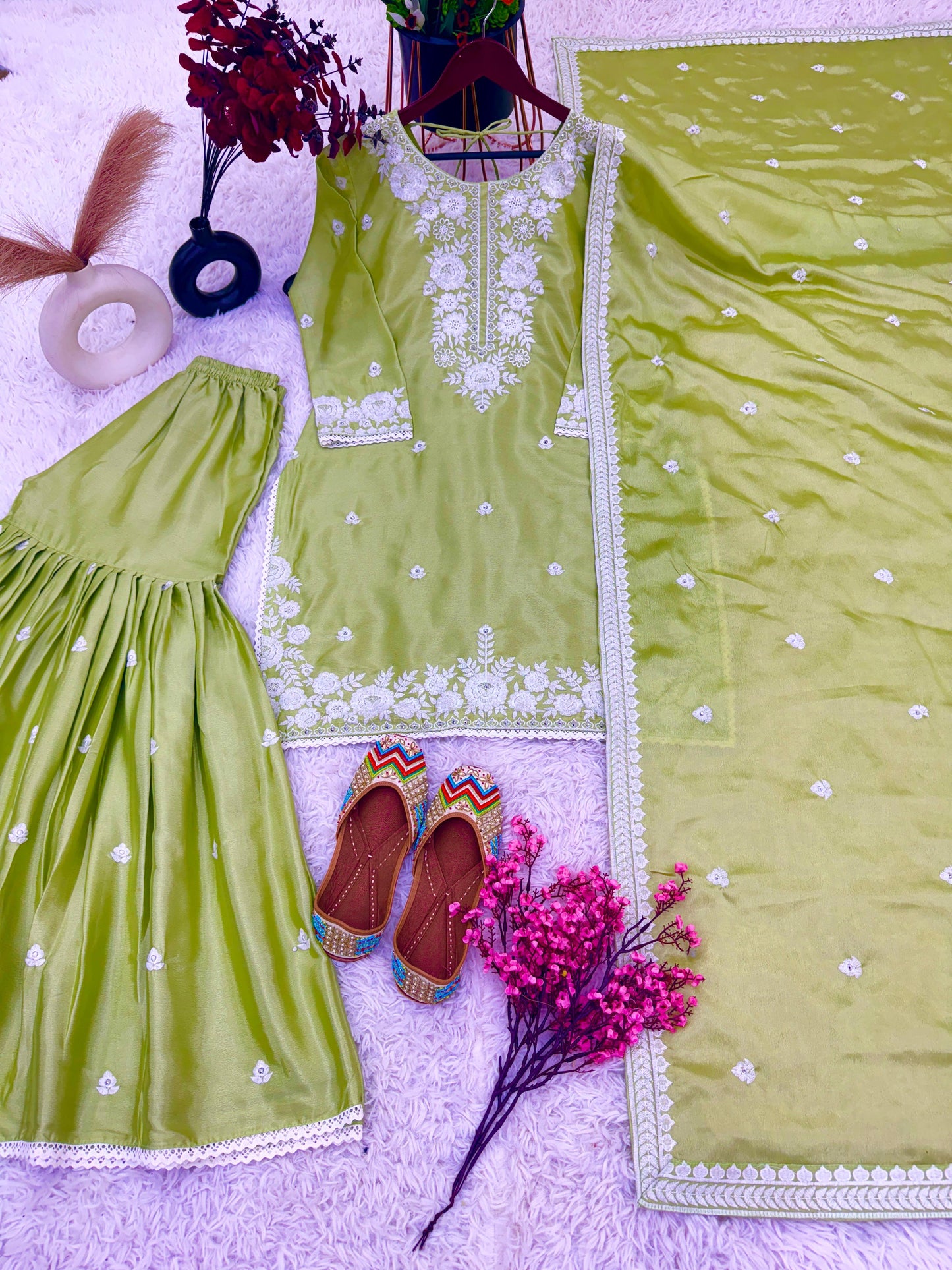 Party Wear Look Top-Plazzo and Dupatta With Heavy Embroidery Work