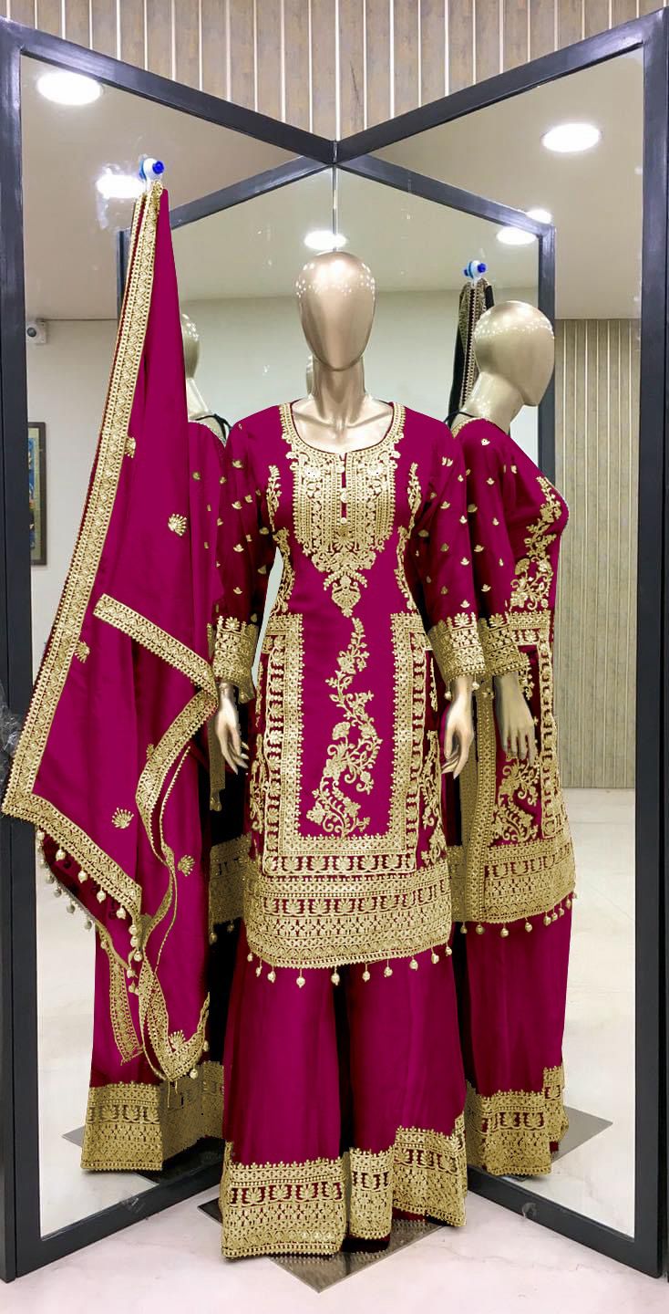 Embroidery Coding Dori-Sequence Work Top-Bottom And Dupatta Set Fully Stitched