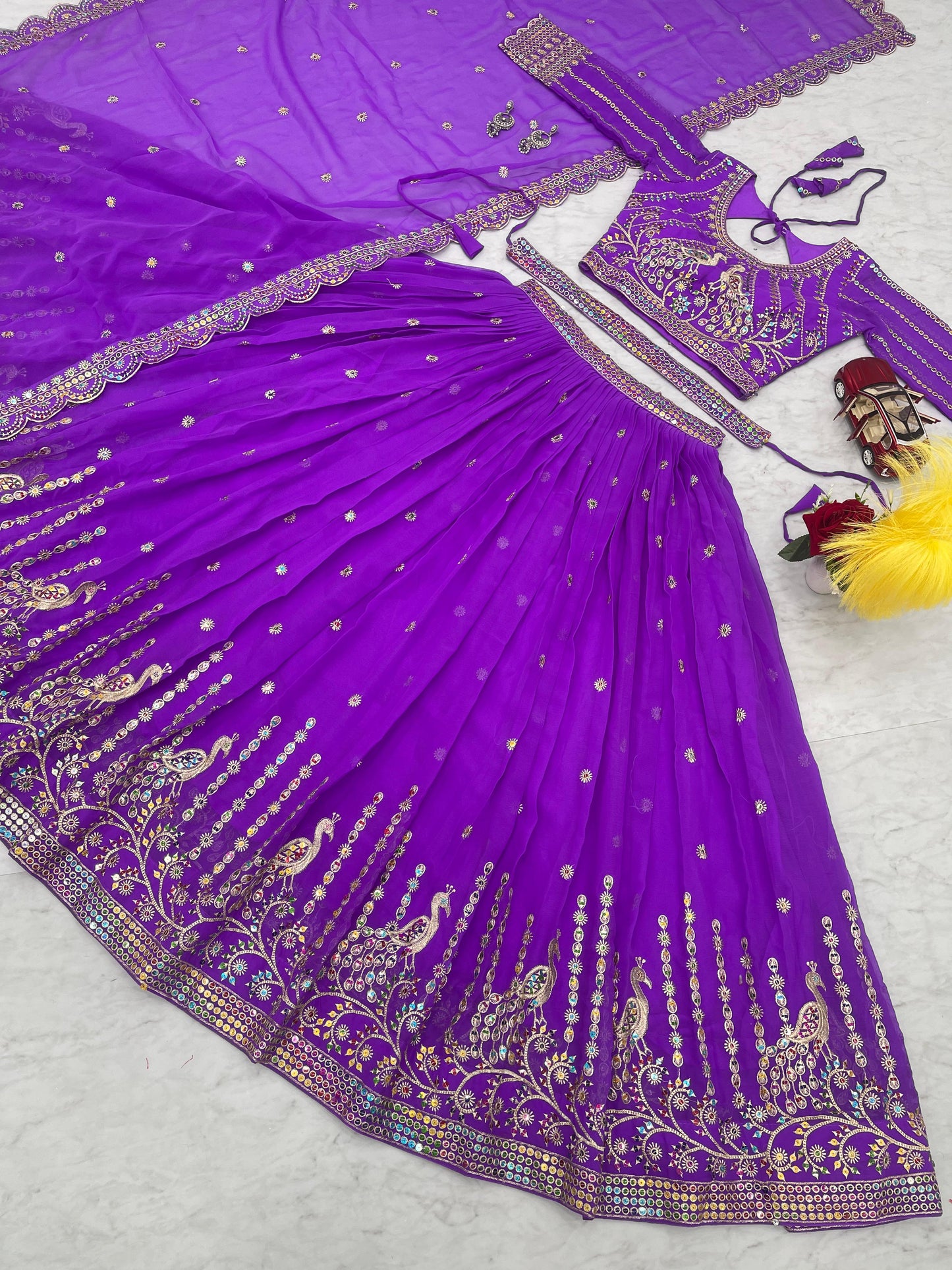 Purple and Green Embroidered Brocade Anarkali