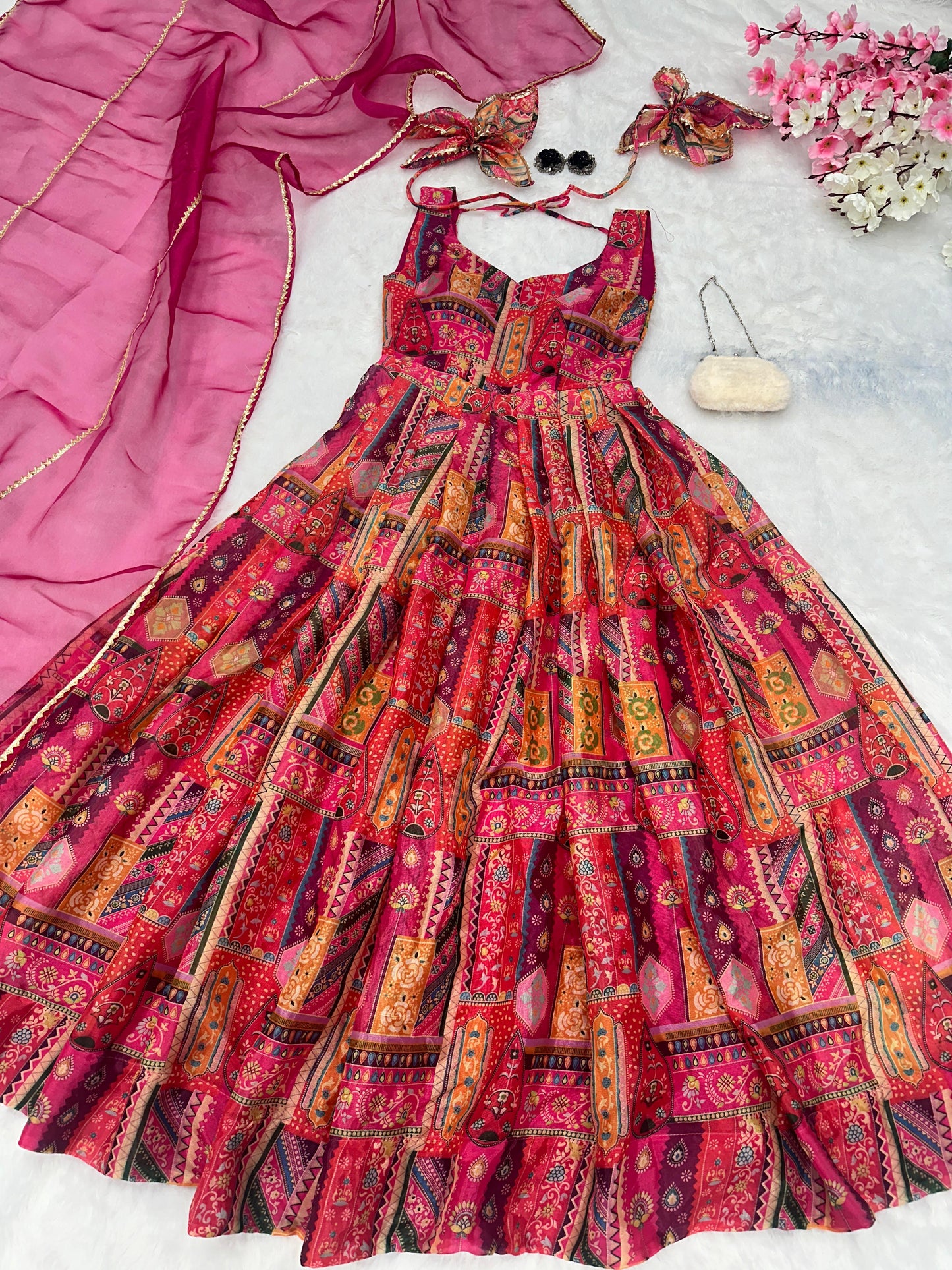 Anarkali Gown  pure Jimmy organza silk digital printed padded gown