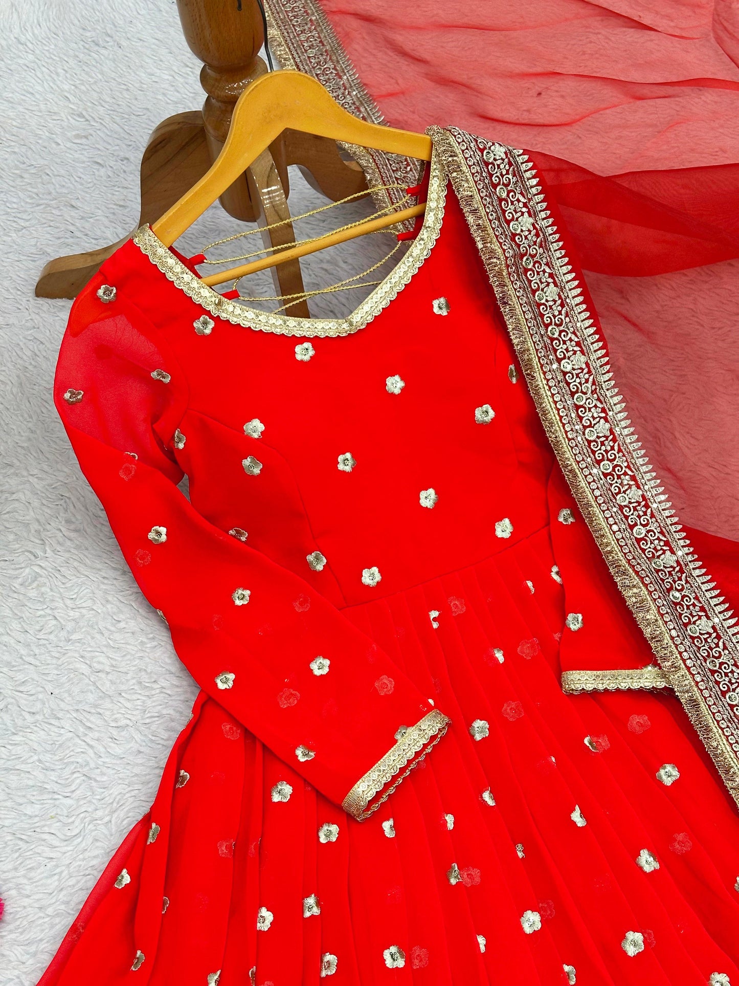 Red Anarkali Salwar Kameez Punjabi Suit salwar Lace Work simple Indian outfit .