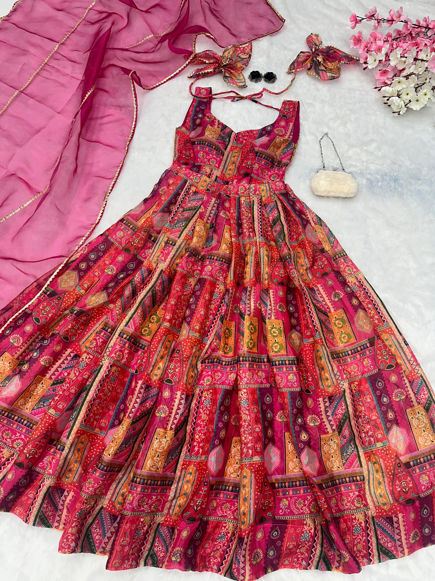 Anarkali Gown  pure Jimmy organza silk digital printed padded gown