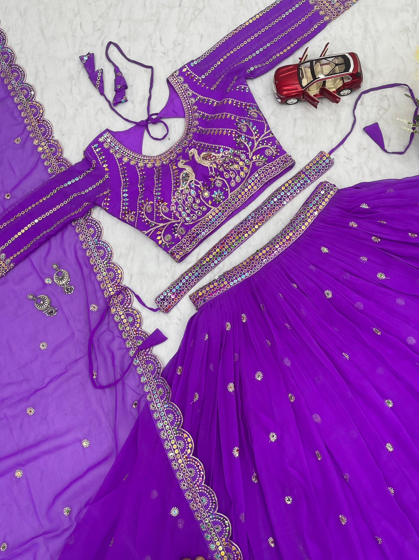 Purple and Green Embroidered Brocade Anarkali