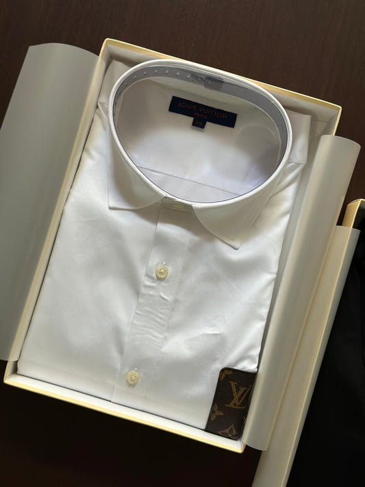 Men White and Black Solid Chest V-Emblem Shirt