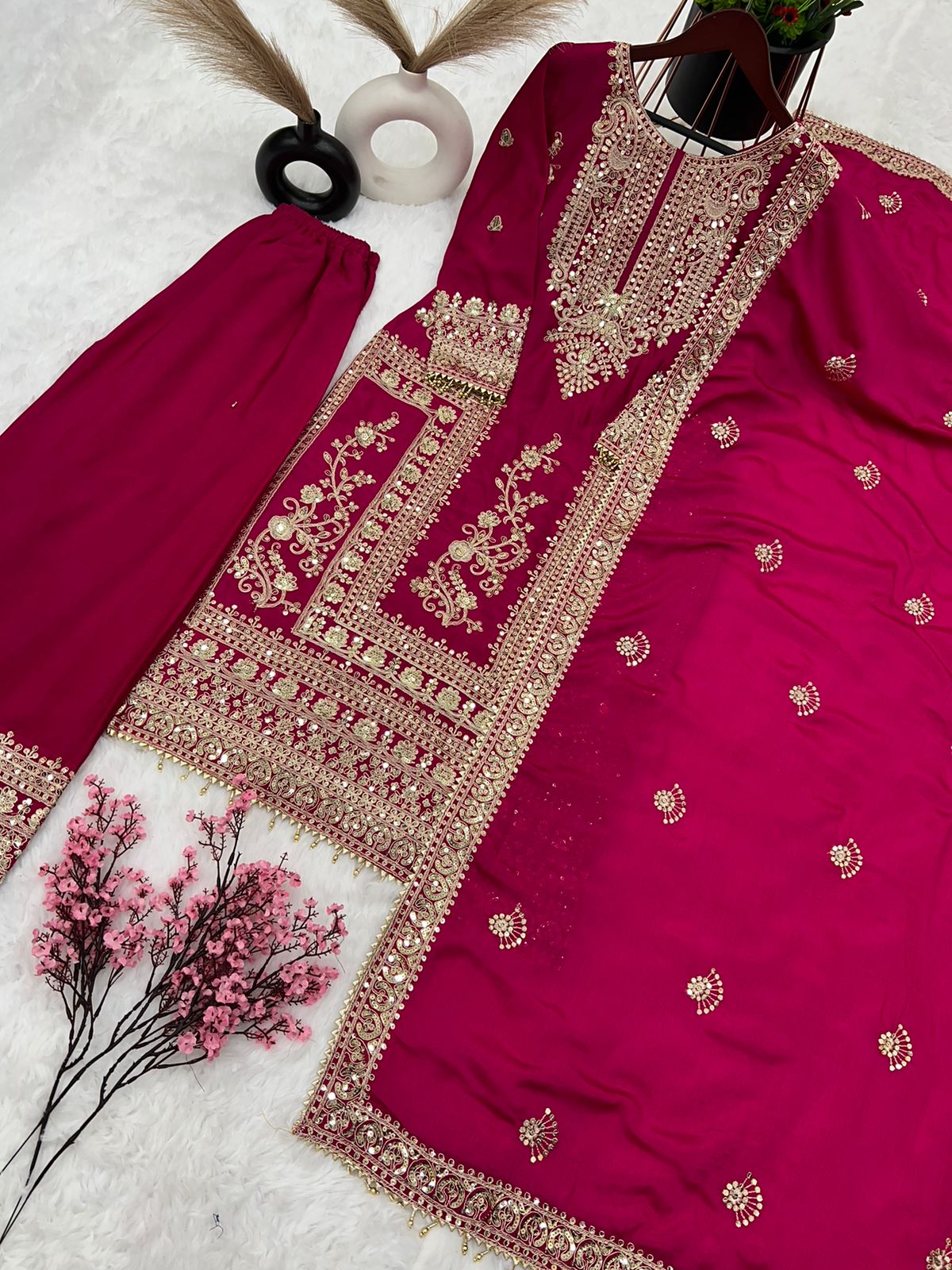 Embroidery Coding Dori-Sequence Work Top-Bottom And Dupatta Set Fully Stitched