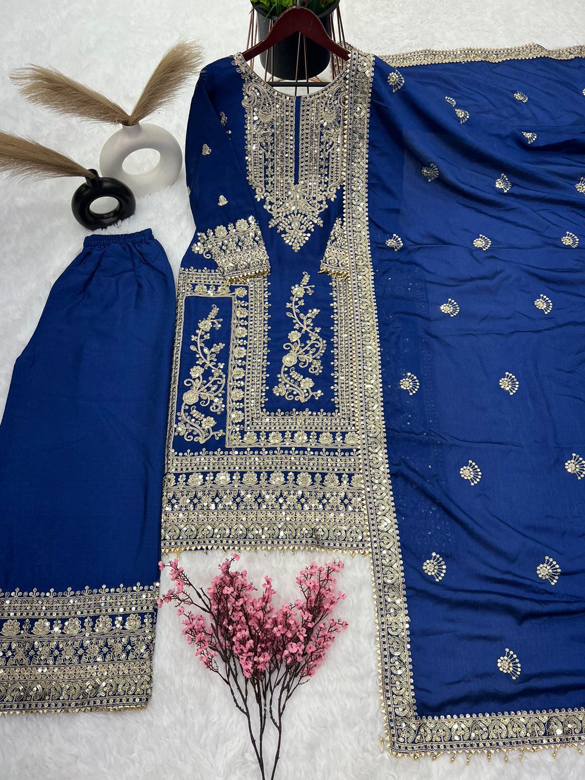 Embroidery Coding Dori-Sequence Work Top-Bottom And Dupatta Set Fully Stitched