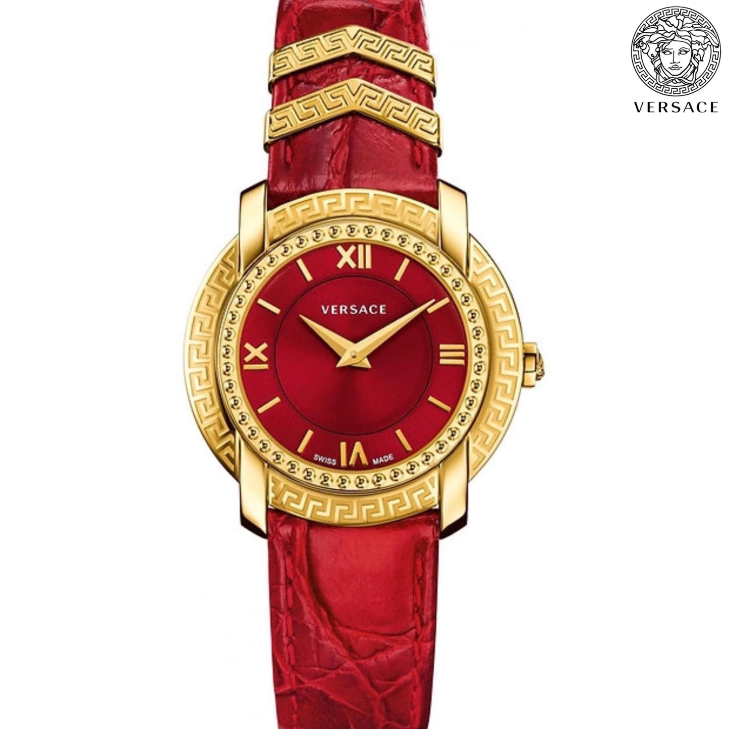 Versace DV25 Round Gold Women's Watch with Red Dial