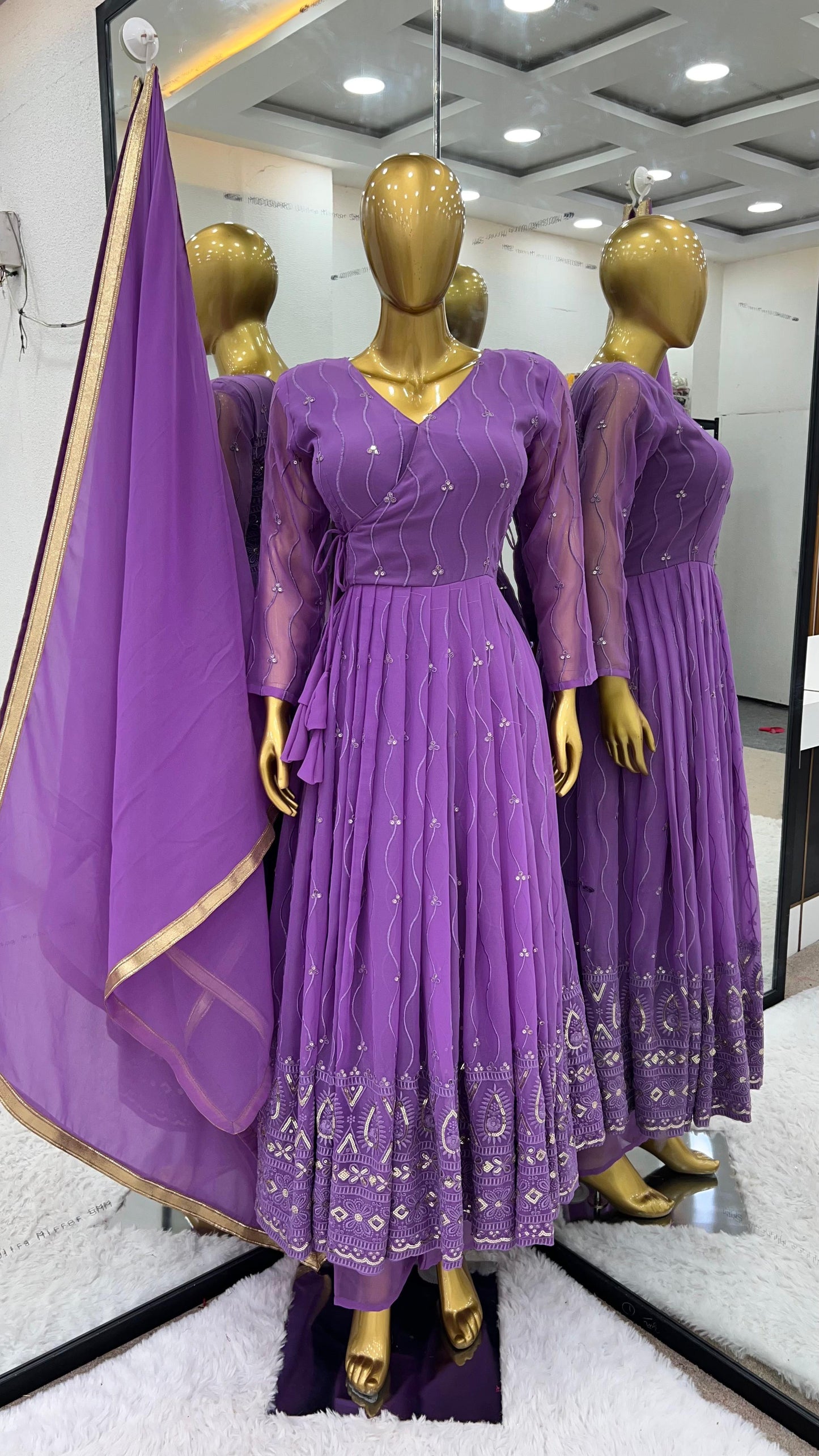 Superb Violet Color Georgette Embroidery Sequence Gown