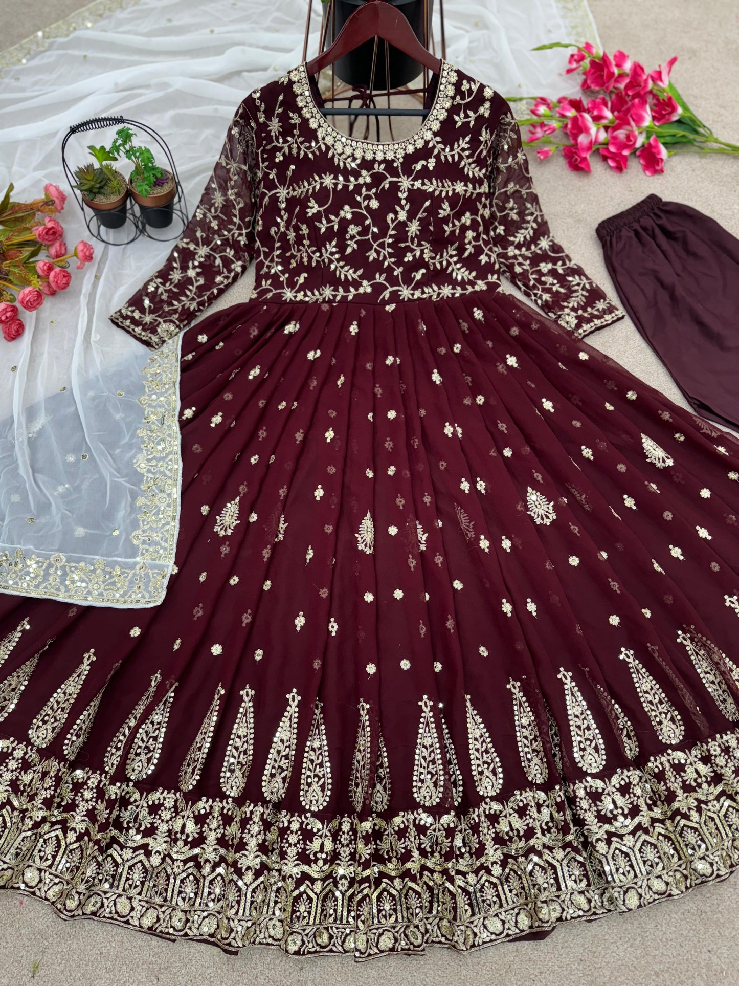 Heavy Embroidery Sequence Work Gown With Fully Stiched