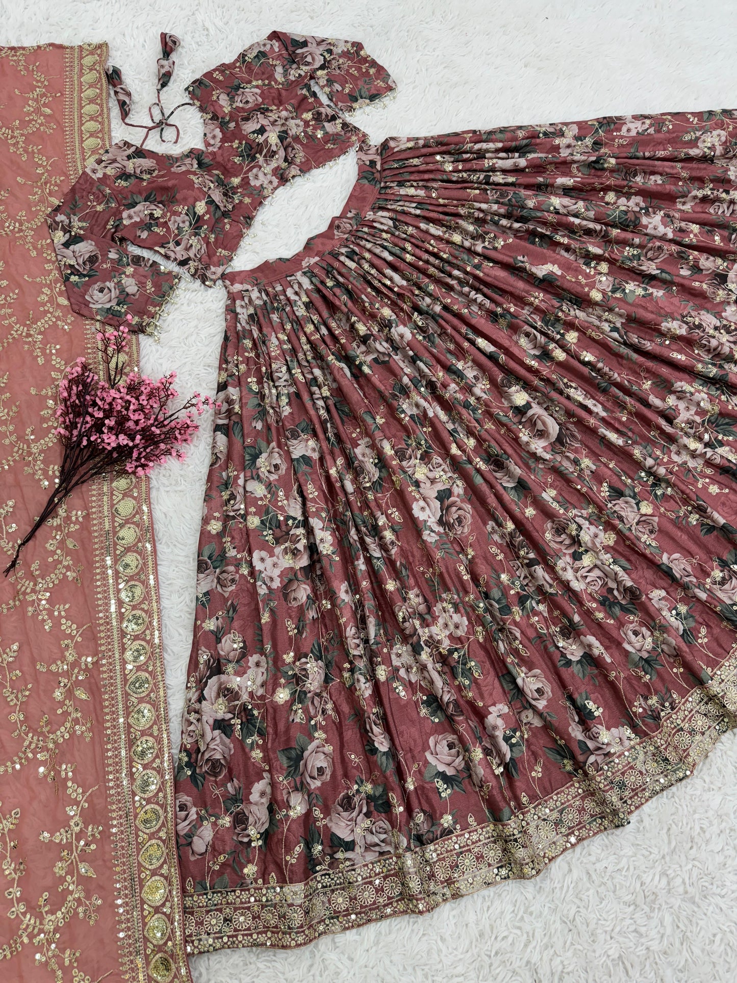 Attractive Heavy Embroidery Work Pink Color Lehenga Choli