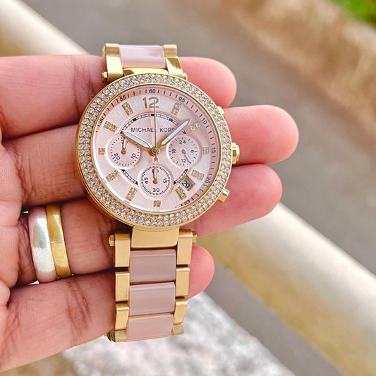 Michael Kors Cute Pink & Gold Stylish Girls Watch Now