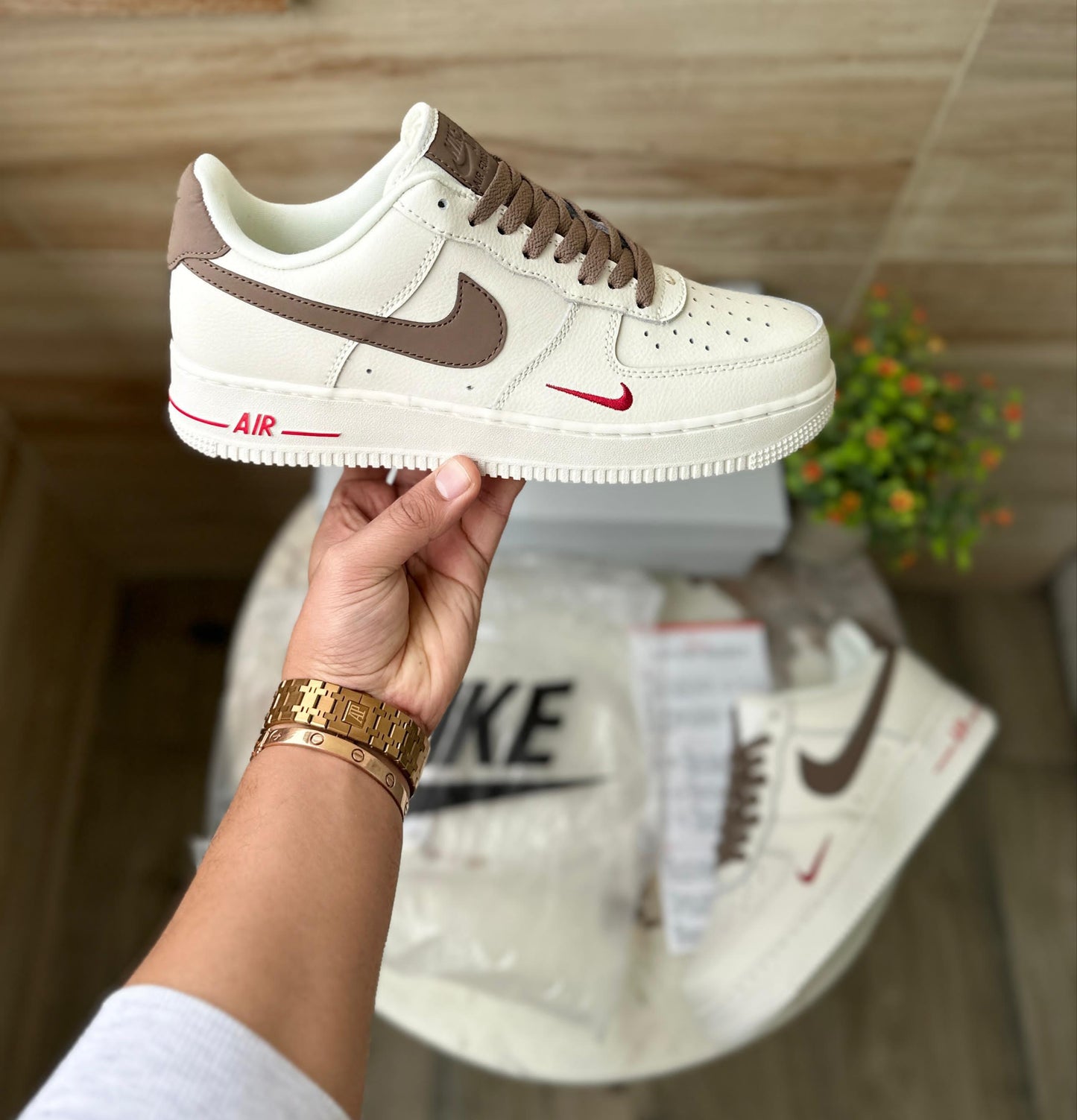 Nike Air Force Brown Swoosh –