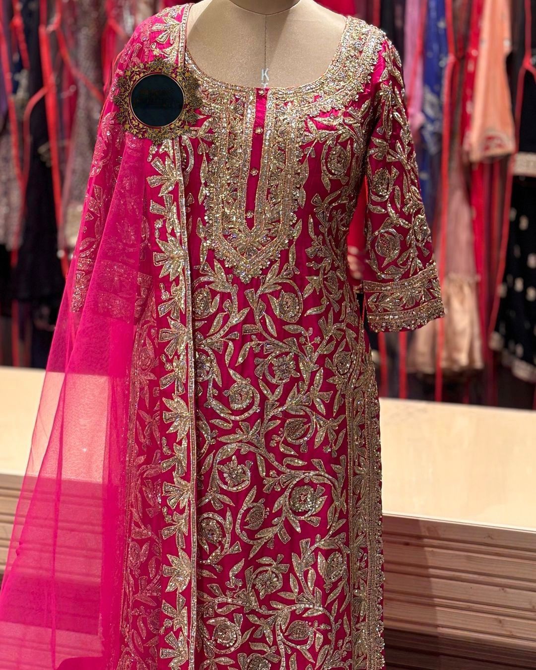 Heavy Embroidery And Stone Hand Work Top - Bottom With Dupatta