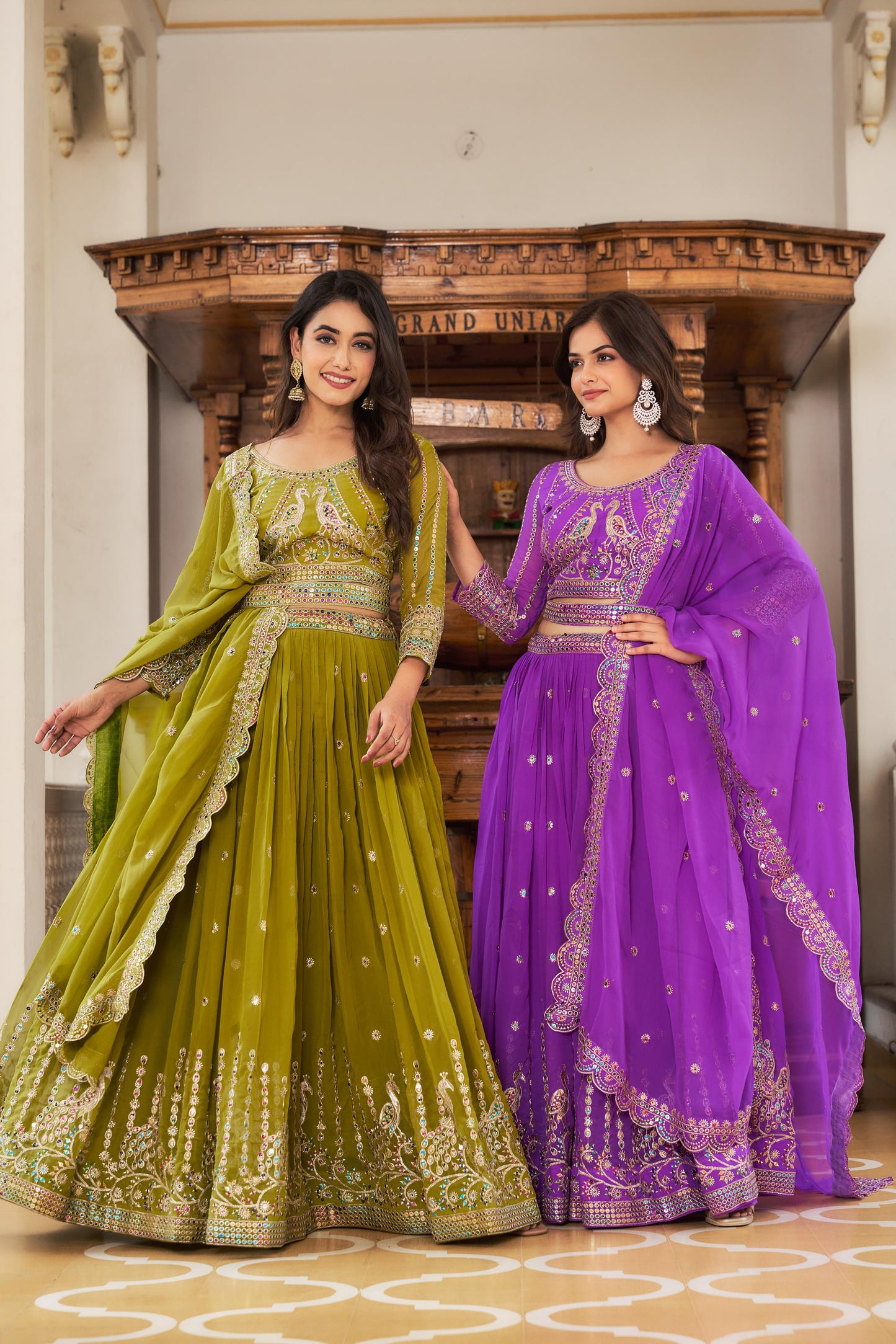 Purple and Green Embroidered Brocade Anarkali