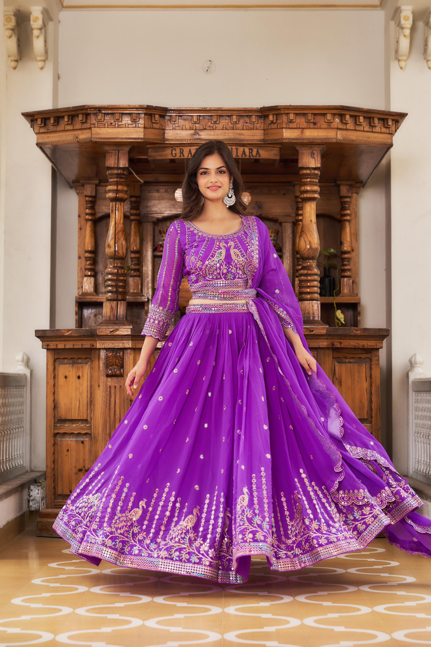 Purple and Green Embroidered Brocade Anarkali