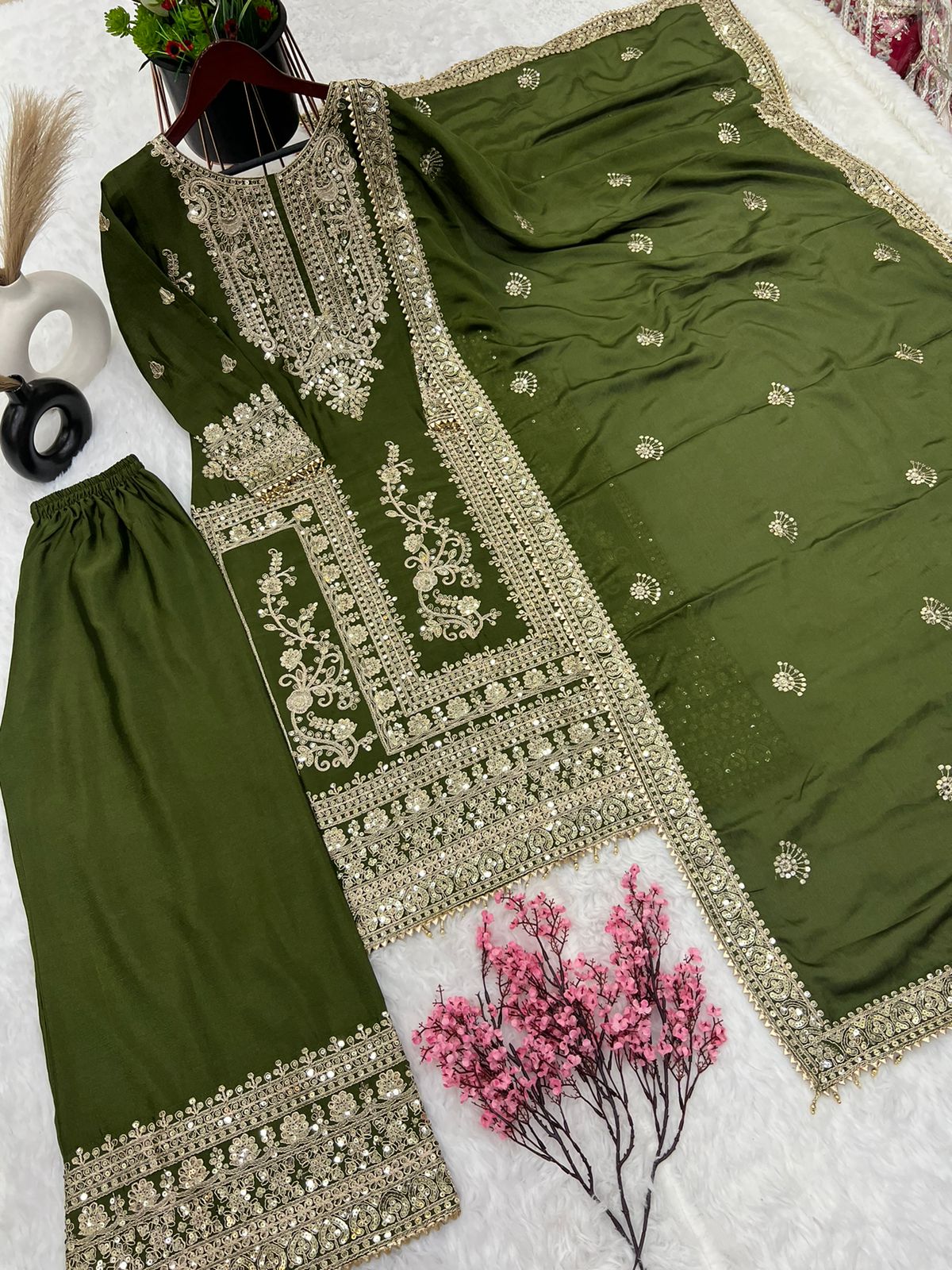 Embroidery Coding Dori-Sequence Work Top-Bottom And Dupatta Set Fully Stitched