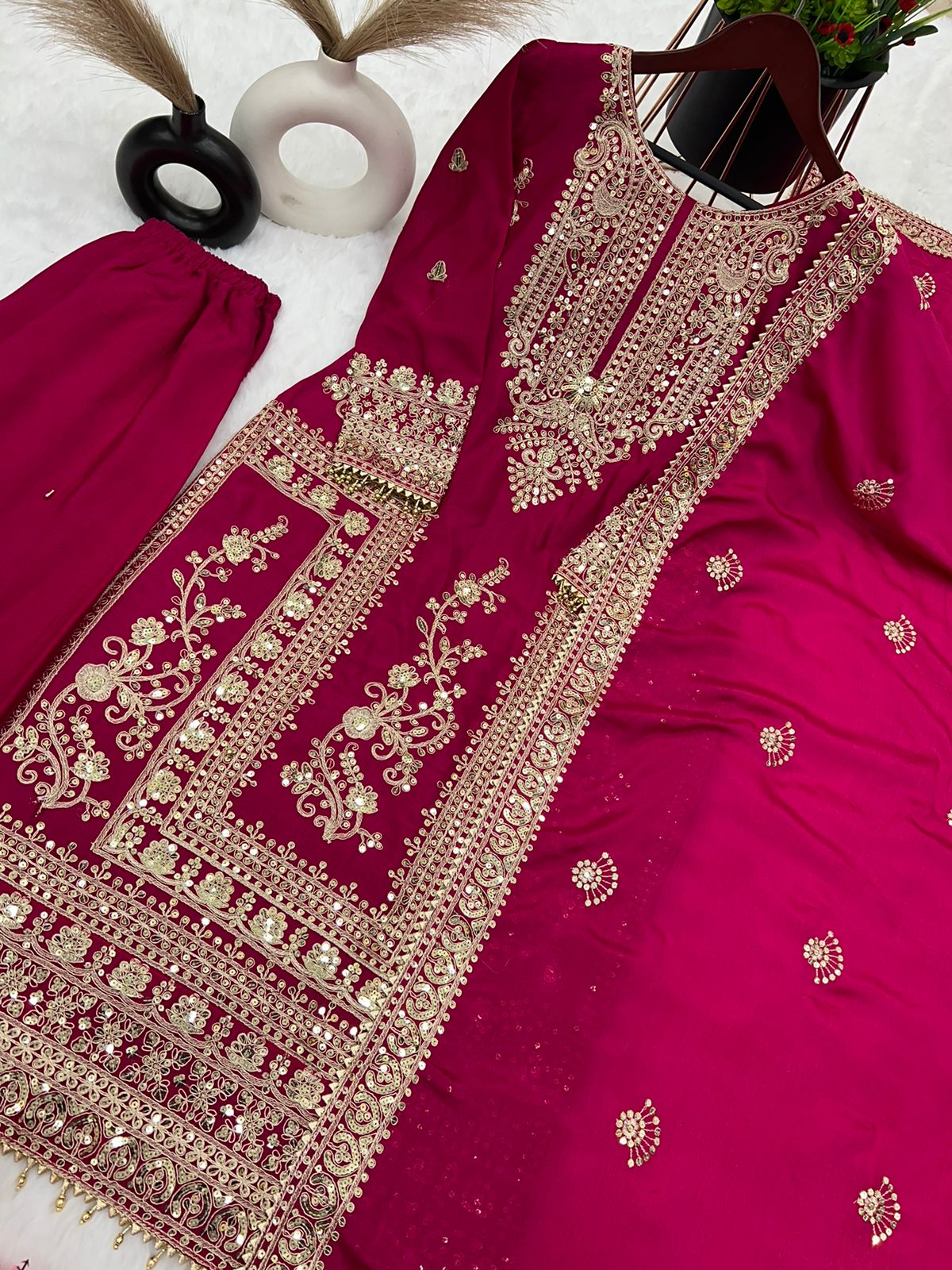 Embroidery Coding Dori-Sequence Work Top-Bottom And Dupatta Set Fully Stitched