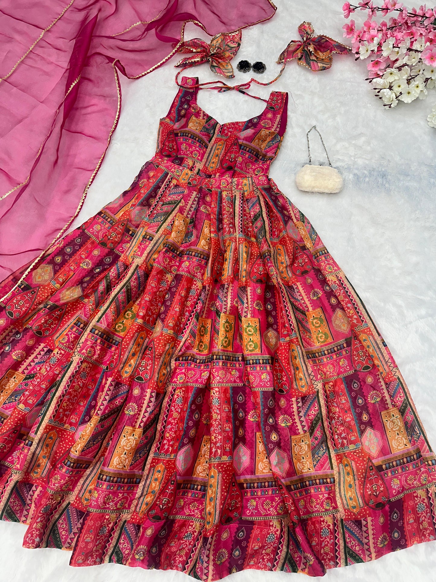 Anarkali Gown  pure Jimmy organza silk digital printed padded gown