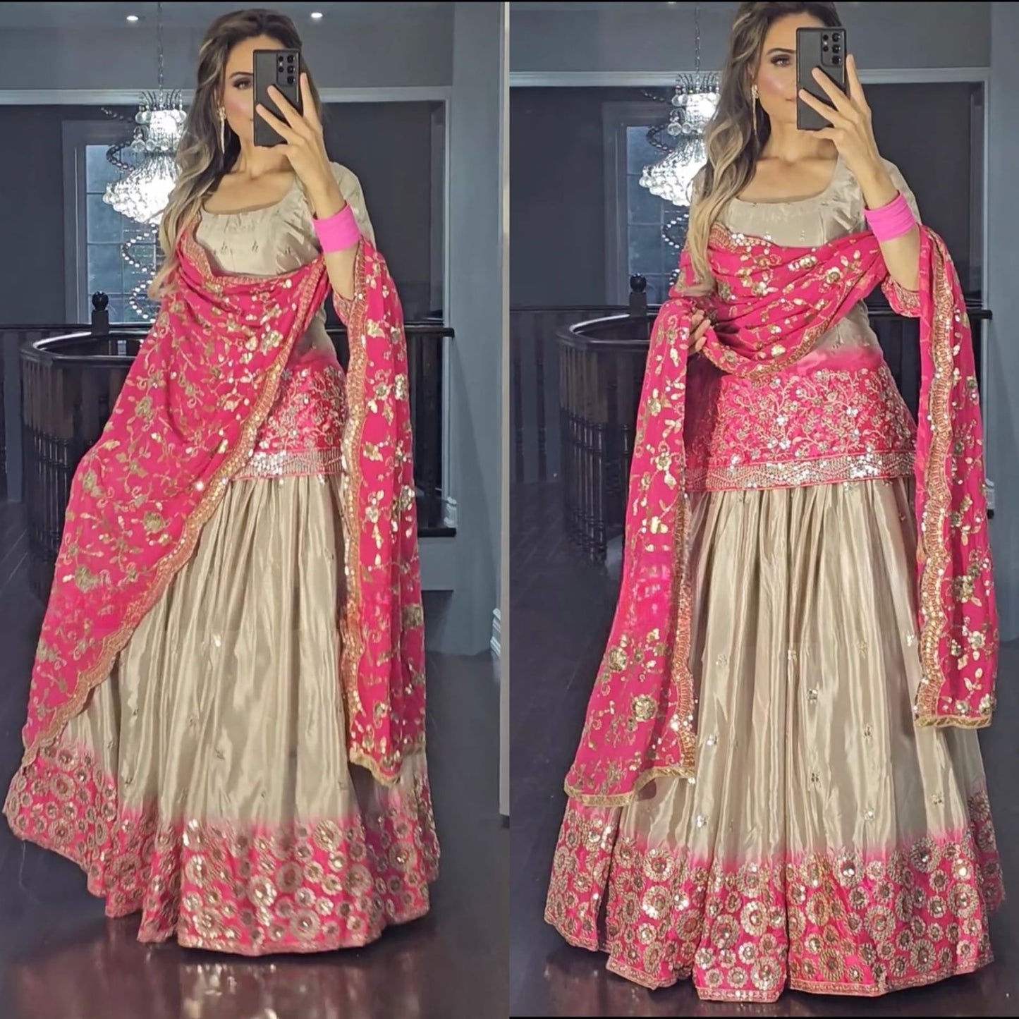 Pink and Gold Lehenga