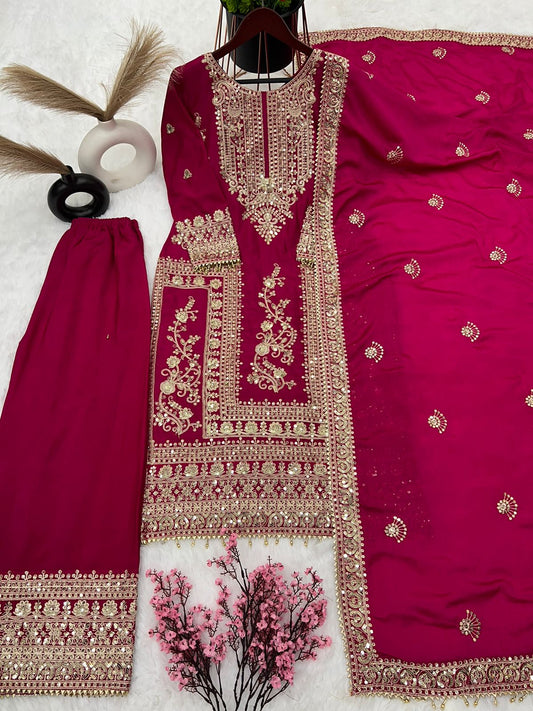 Embroidery Coding Dori-Sequence Work Top-Bottom And Dupatta Set Fully Stitched