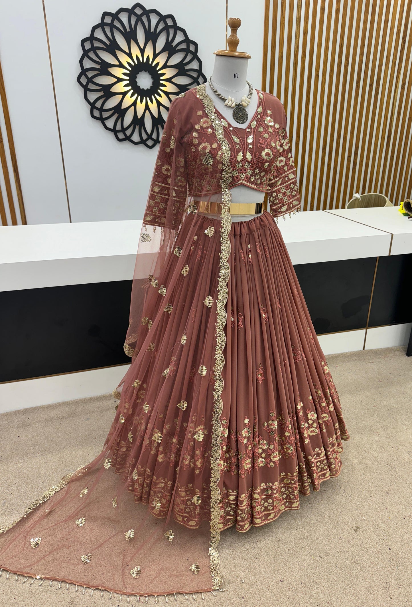 New Fox Georgette With Heavy 5mm Siqwans Embroidery Work Lehenga