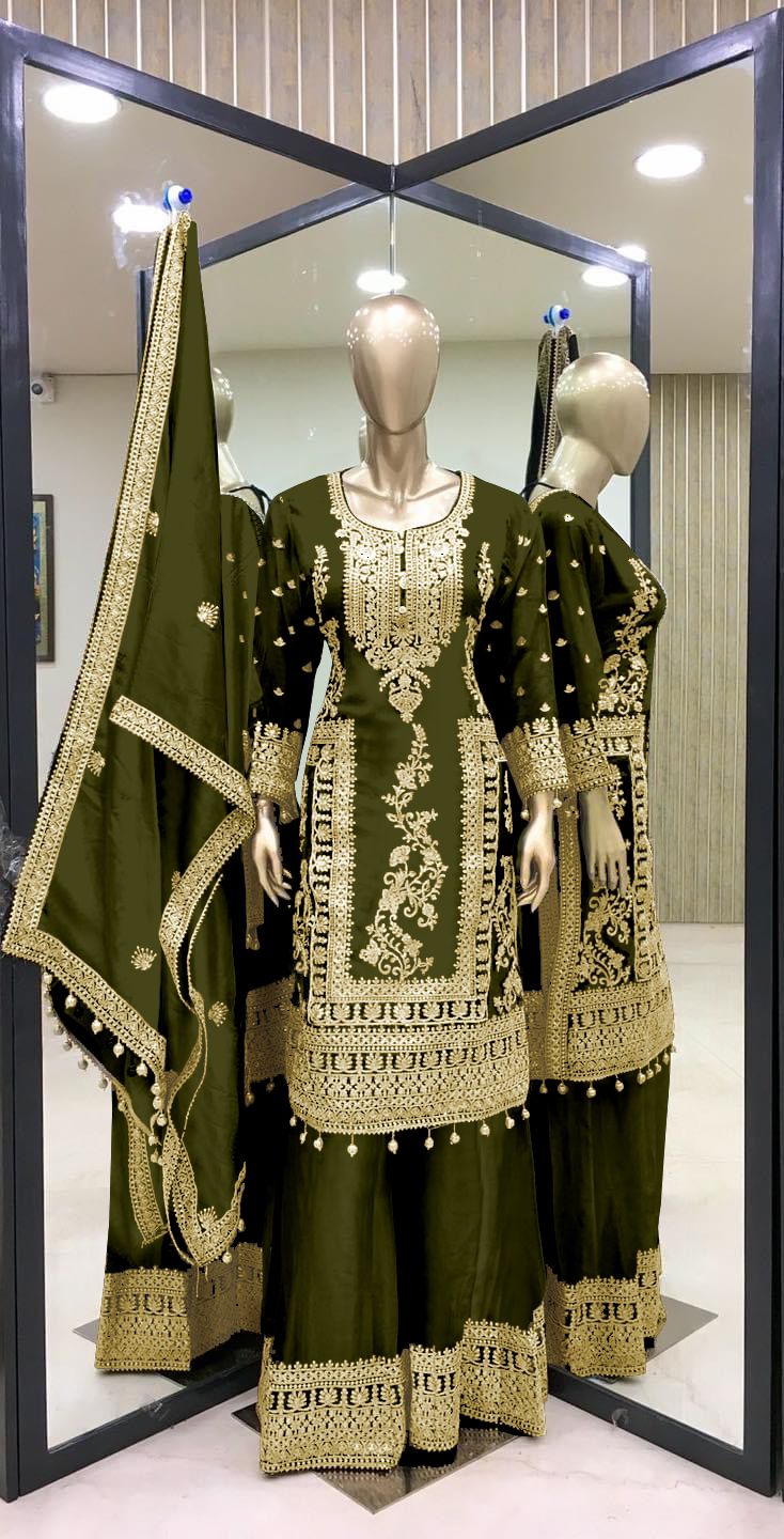 Embroidery Coding Dori-Sequence Work Top-Bottom And Dupatta Set Fully Stitched