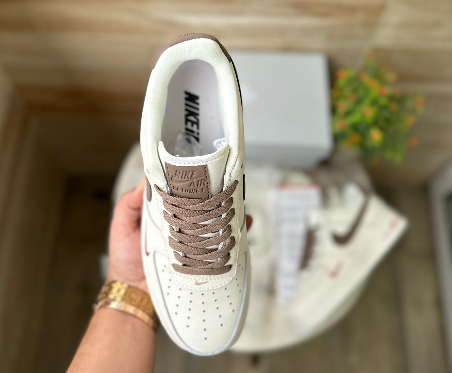 Nike Air Force Brown Swoosh –