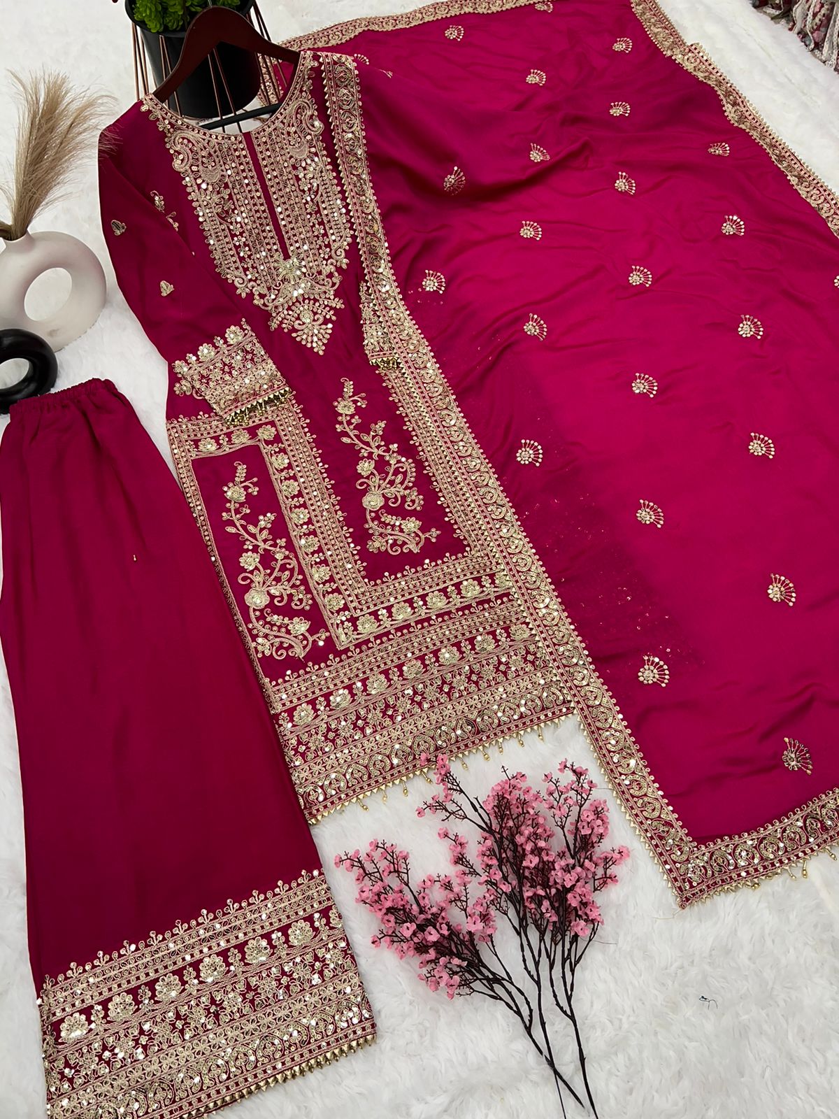 Embroidery Coding Dori-Sequence Work Top-Bottom And Dupatta Set Fully Stitched