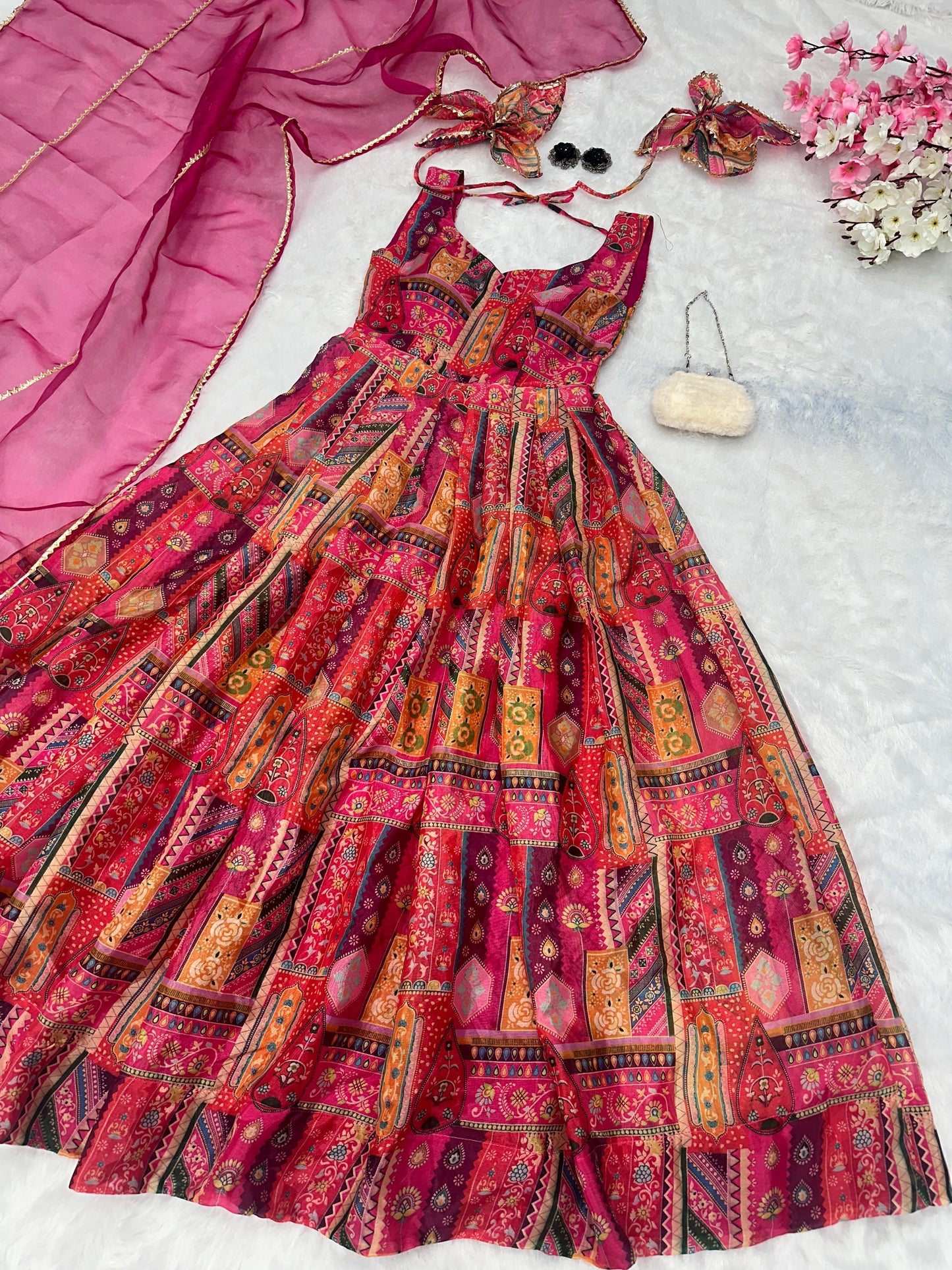 Anarkali Gown  pure Jimmy organza silk digital printed padded gown