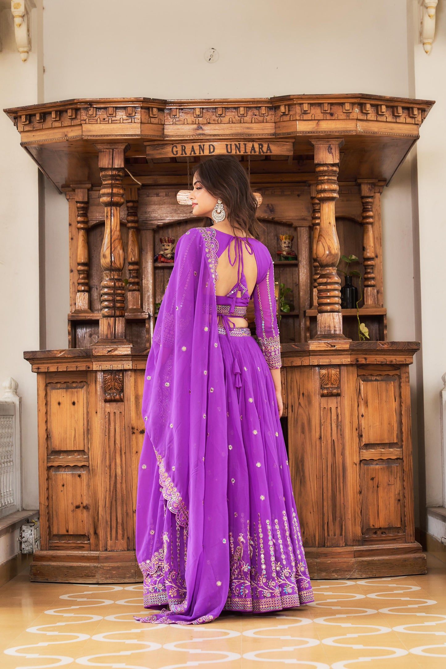 Purple and Green Embroidered Brocade Anarkali