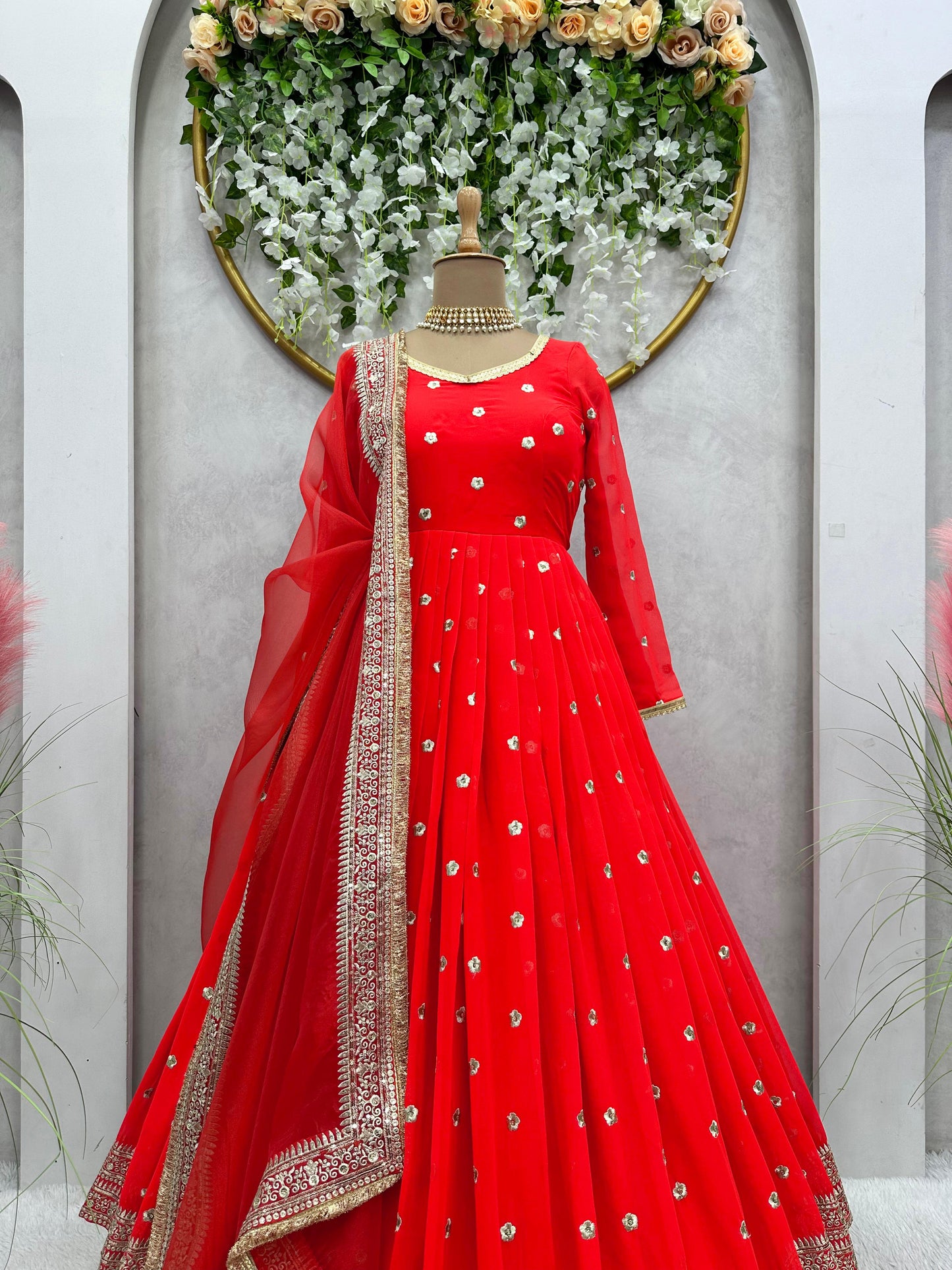 Red Anarkali Salwar Kameez Punjabi Suit salwar Lace Work simple Indian outfit .