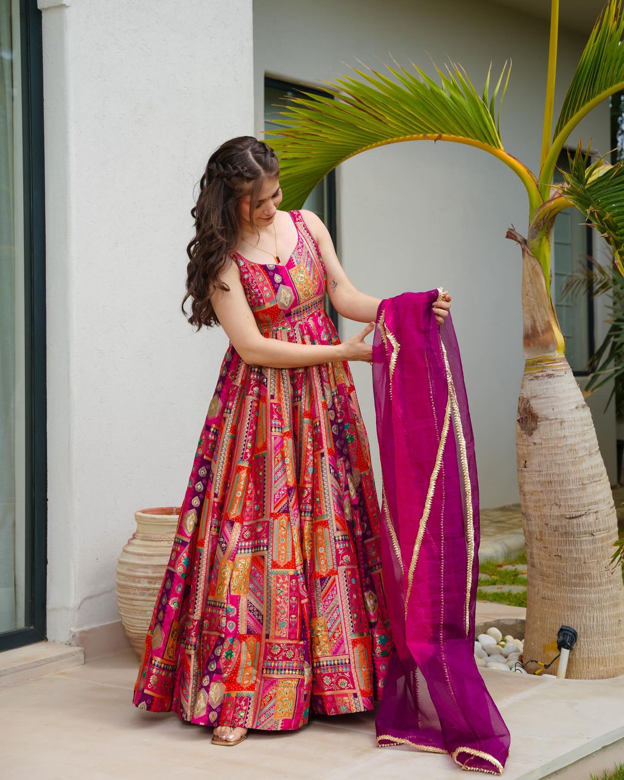 Anarkali Gown  pure Jimmy organza silk digital printed padded gown