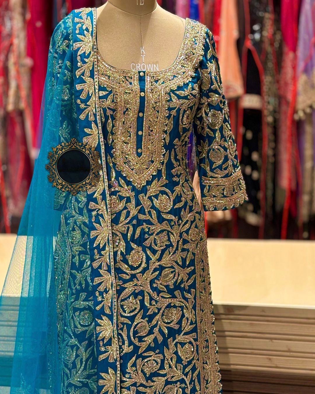 Heavy Embroidery And Stone Hand Work Top - Bottom With Dupatta