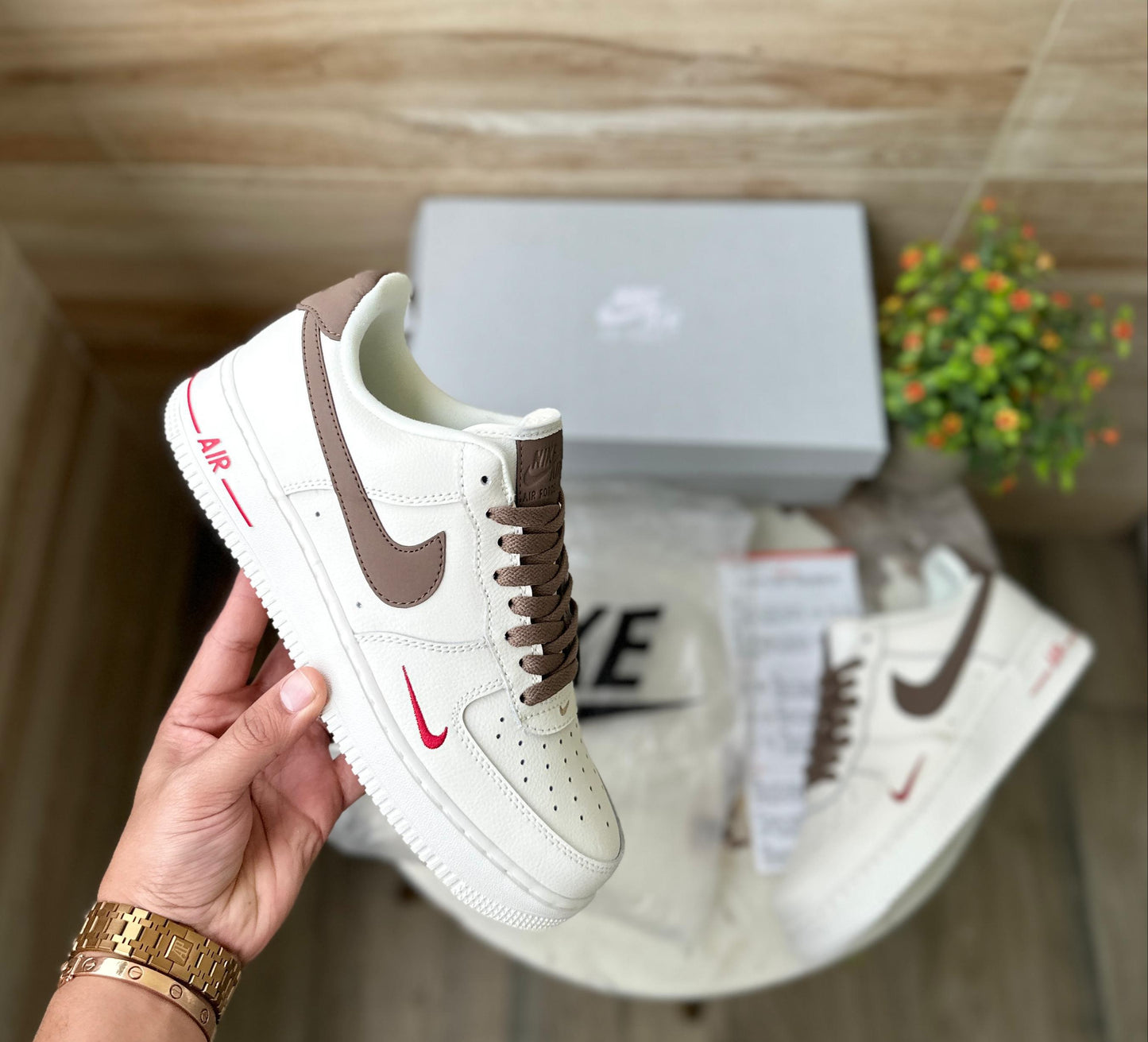 Nike Air Force Brown Swoosh –