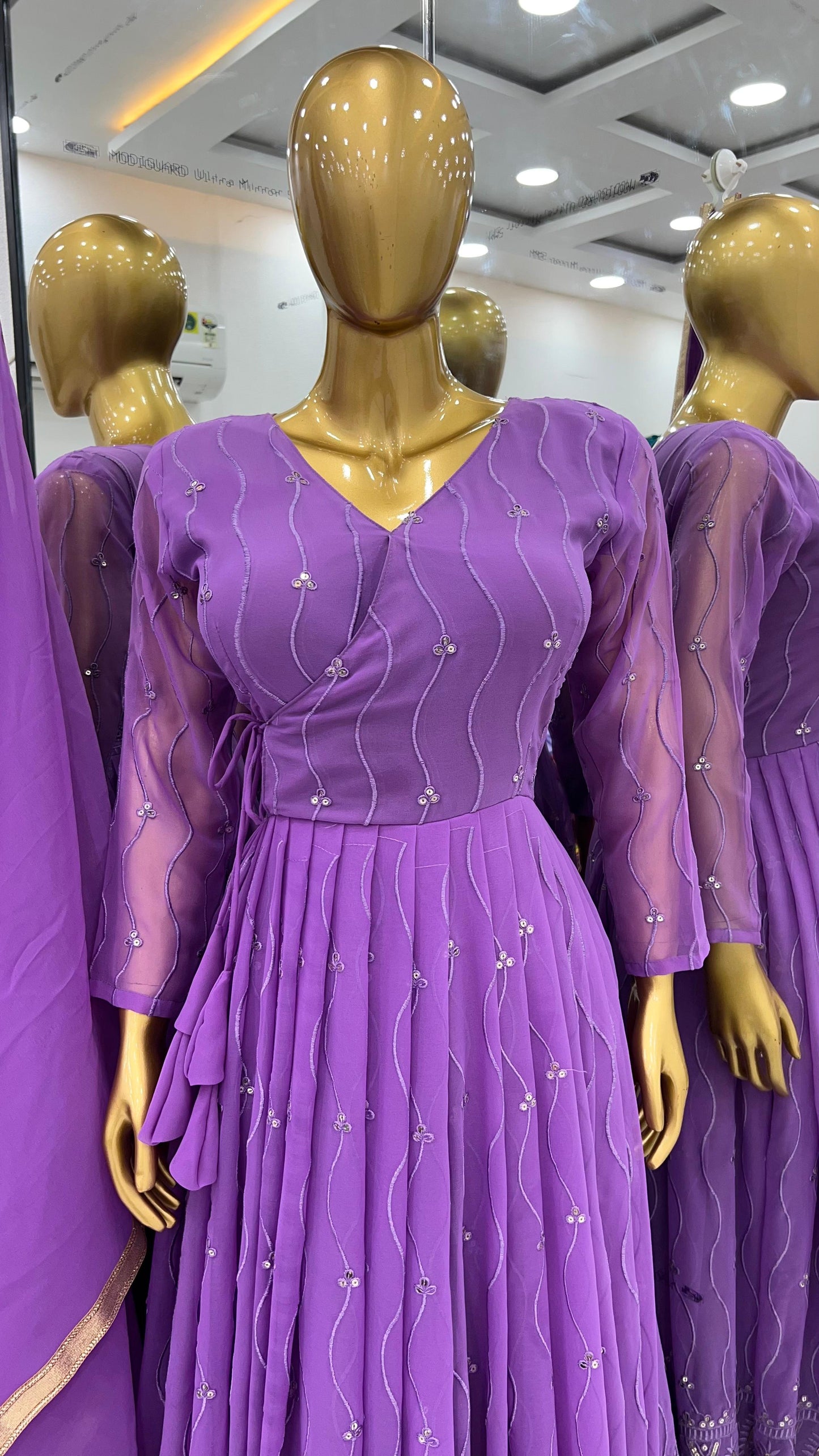 Superb Violet Color Georgette Embroidery Sequence Gown