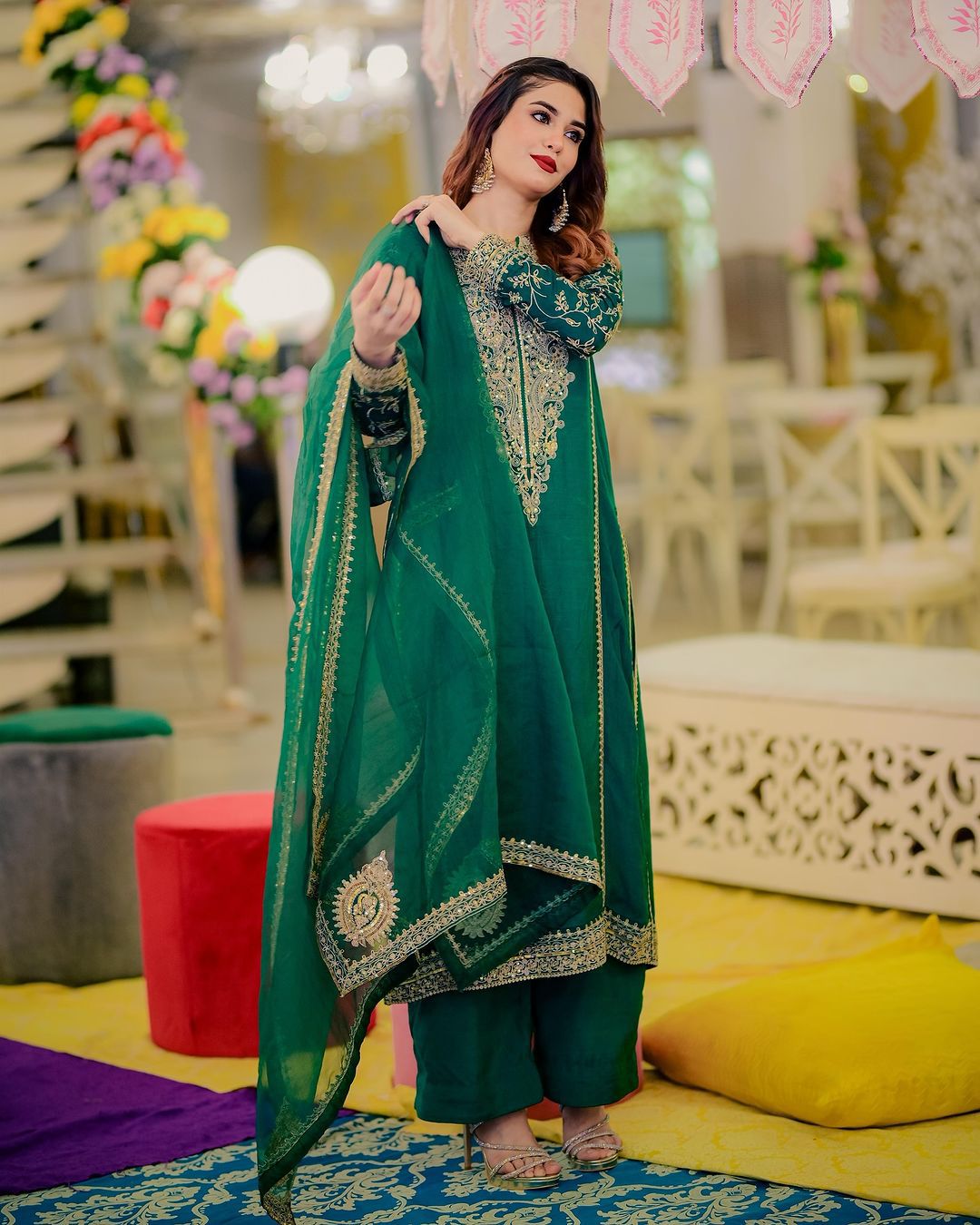 Kurti-Plazzo Set in Georgette Fabric with Fancy Sequins and Zari Embroidery