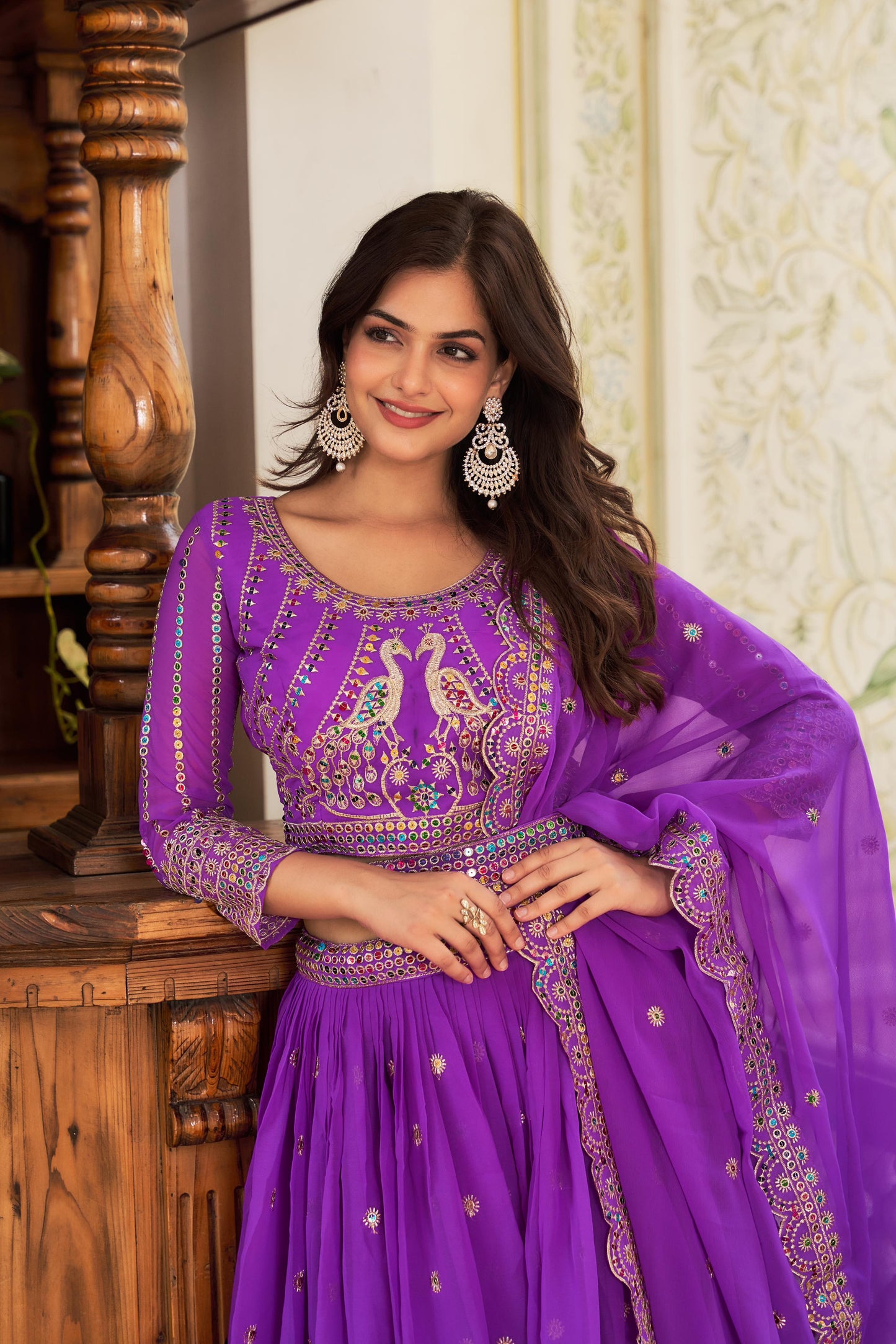 Purple and Green Embroidered Brocade Anarkali