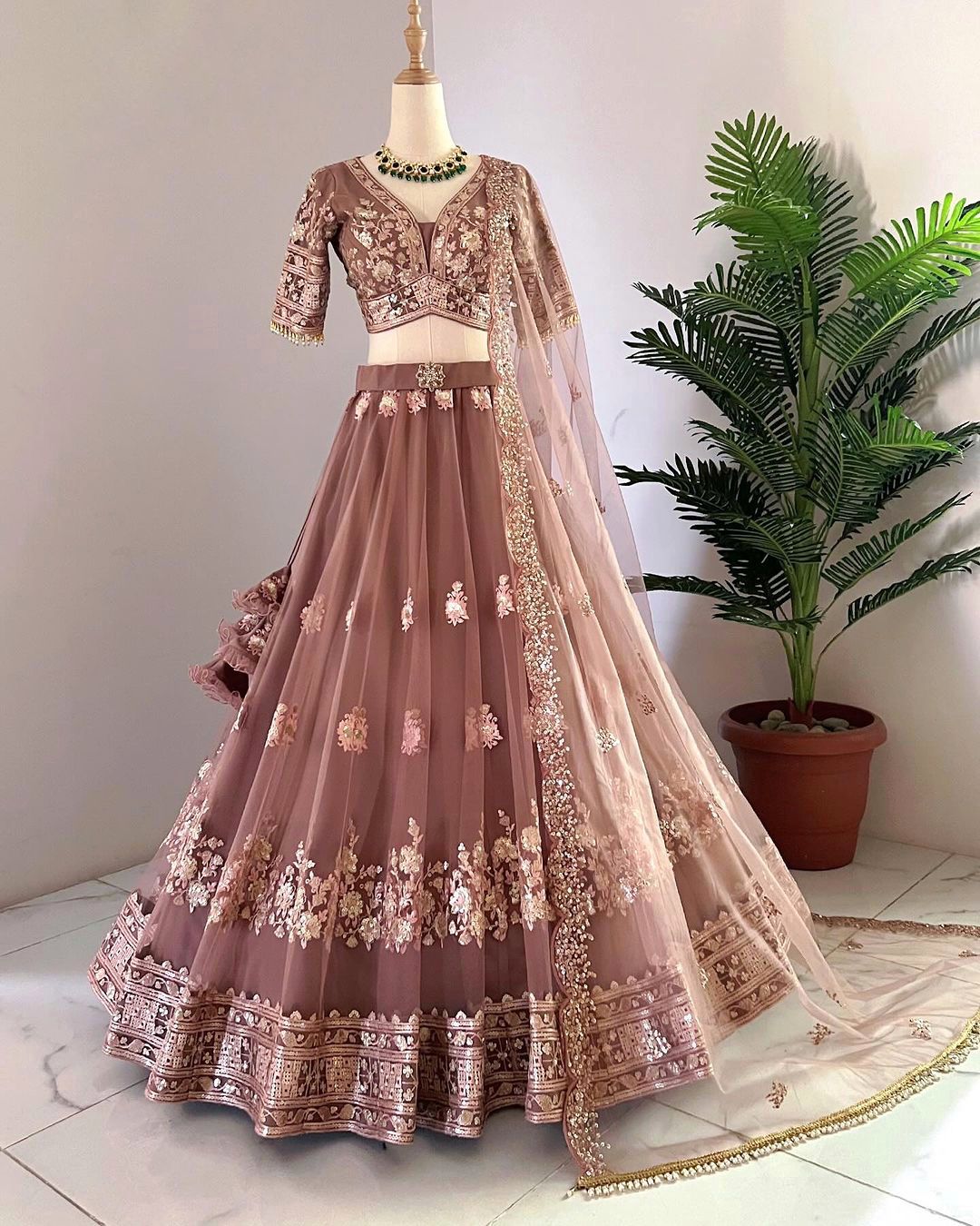 New Fox Georgette With Heavy 5mm Siqwans Embroidery Work Lehenga