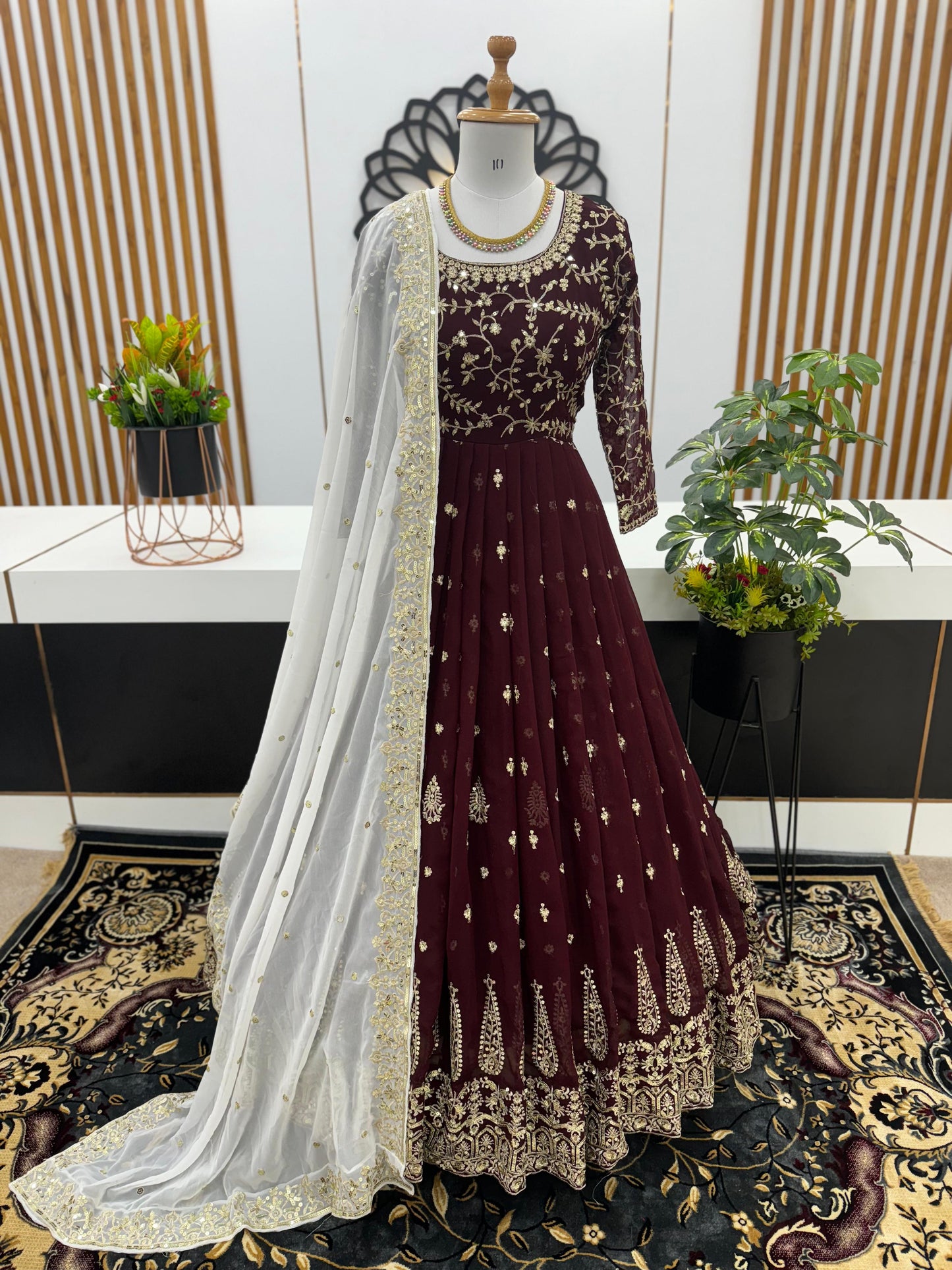 Heavy Embroidery Sequence Work Gown With Fully Stiched