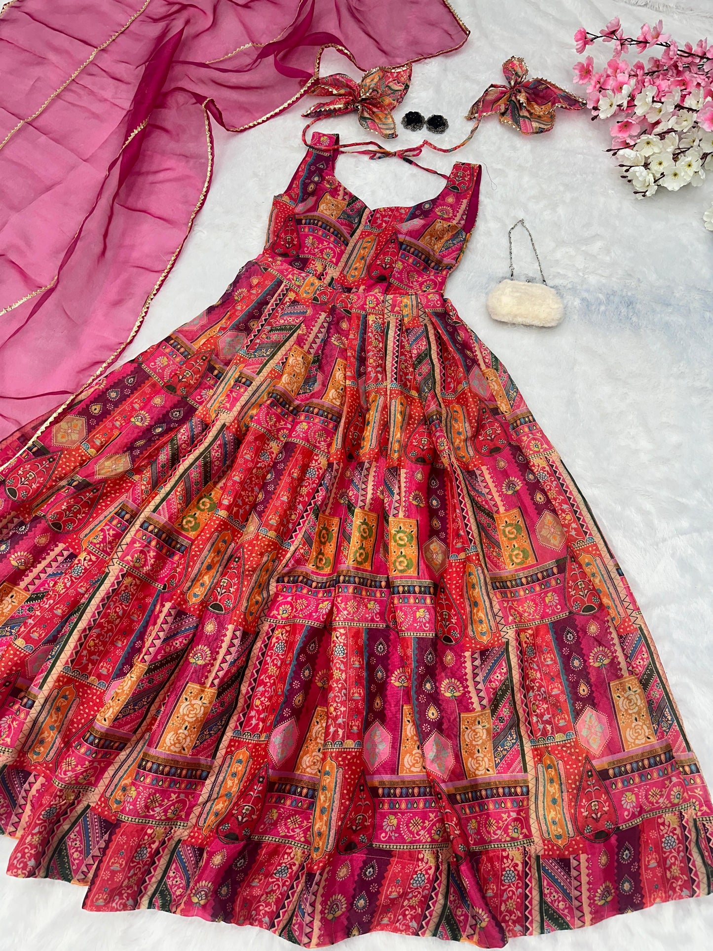 Anarkali Gown  pure Jimmy organza silk digital printed padded gown