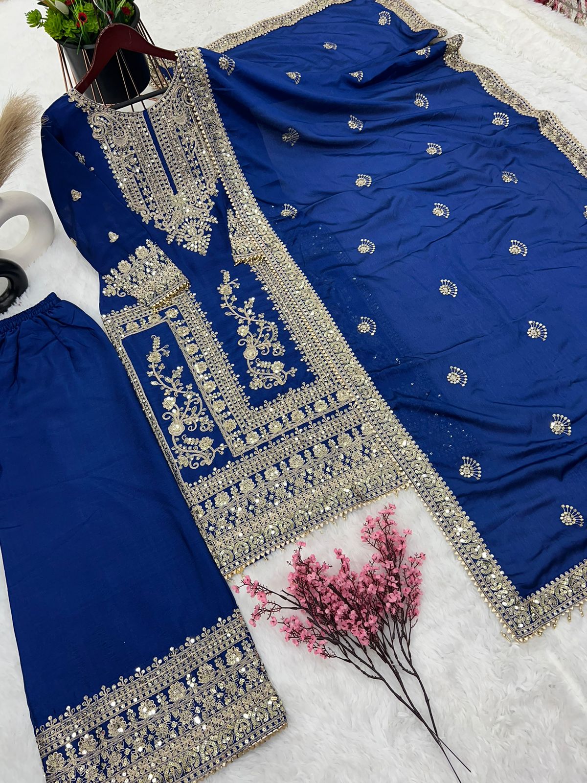 Embroidery Coding Dori-Sequence Work Top-Bottom And Dupatta Set Fully Stitched