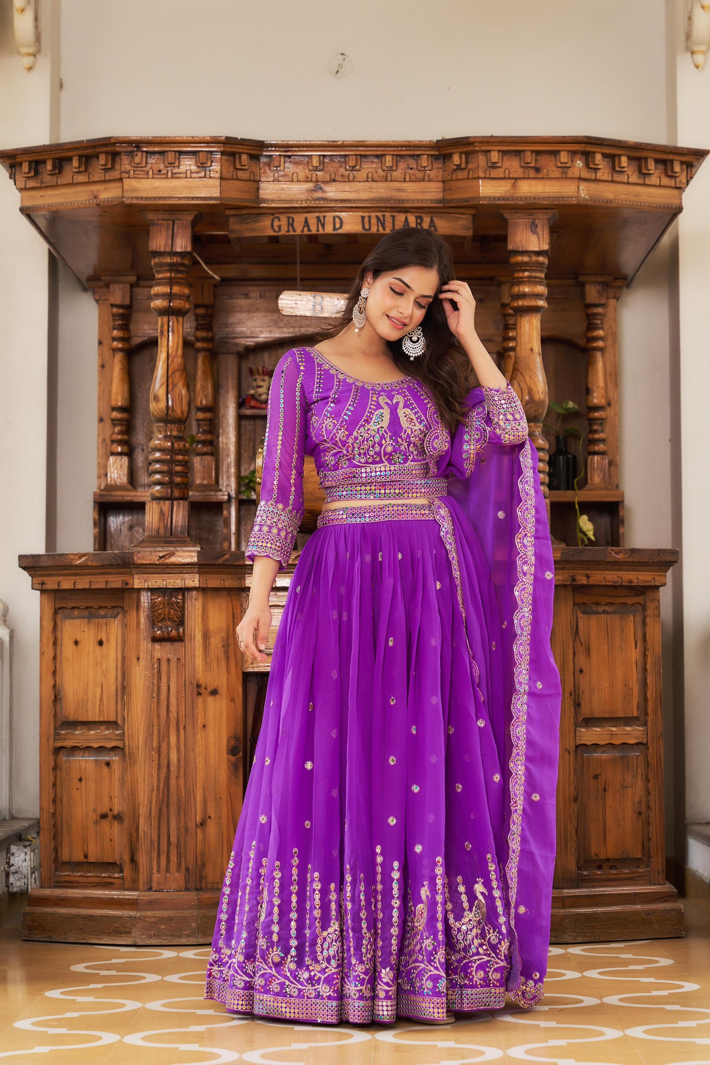 Purple and Green Embroidered Brocade Anarkali