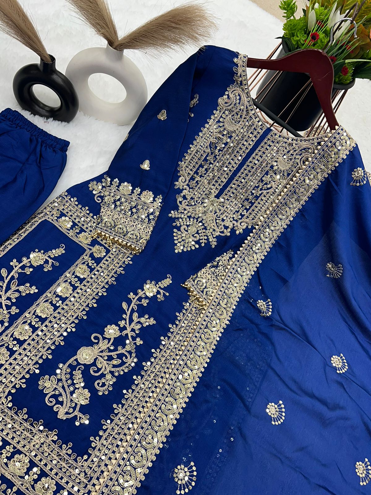 Embroidery Coding Dori-Sequence Work Top-Bottom And Dupatta Set Fully Stitched