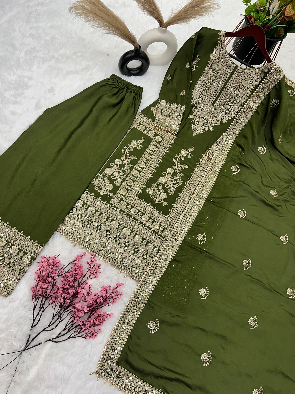 Embroidery Coding Dori-Sequence Work Top-Bottom And Dupatta Set Fully Stitched