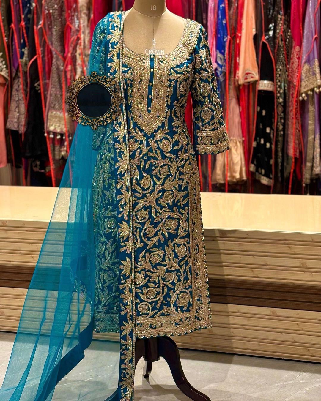 Heavy Embroidery And Stone Hand Work Top - Bottom With Dupatta