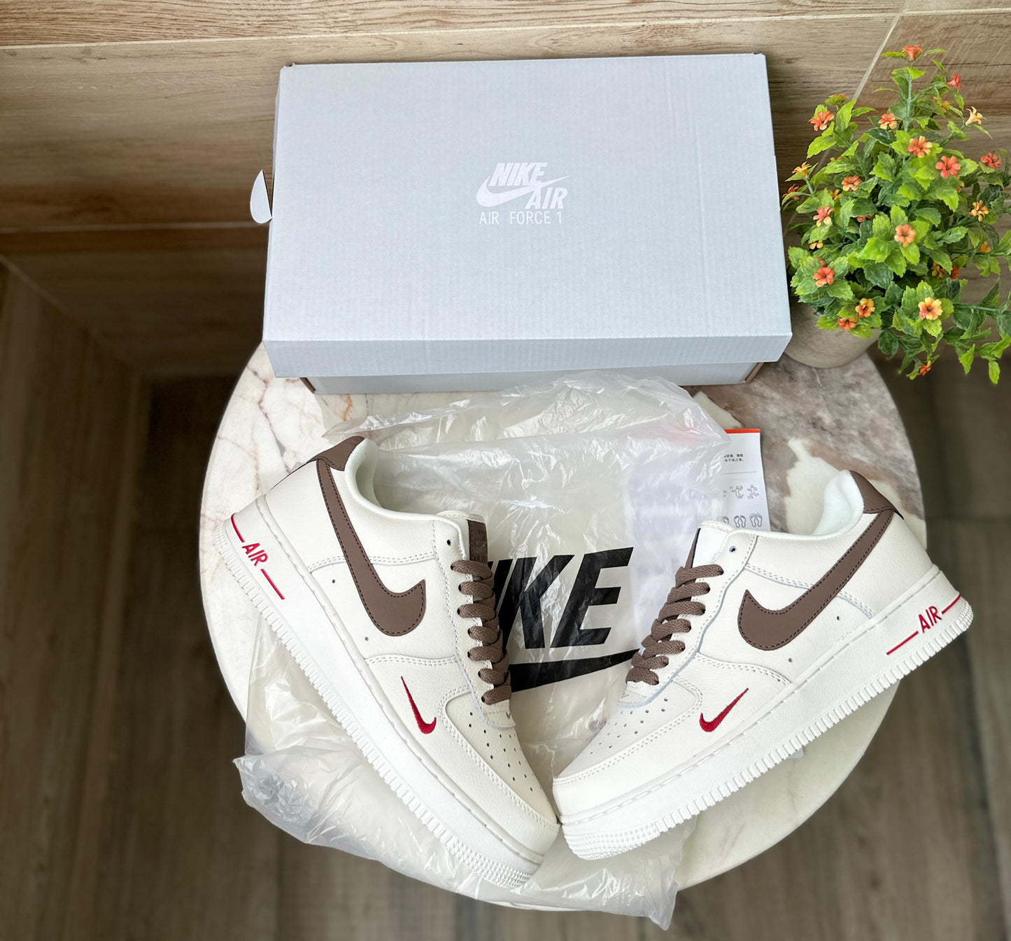 Nike Air Force Brown Swoosh –