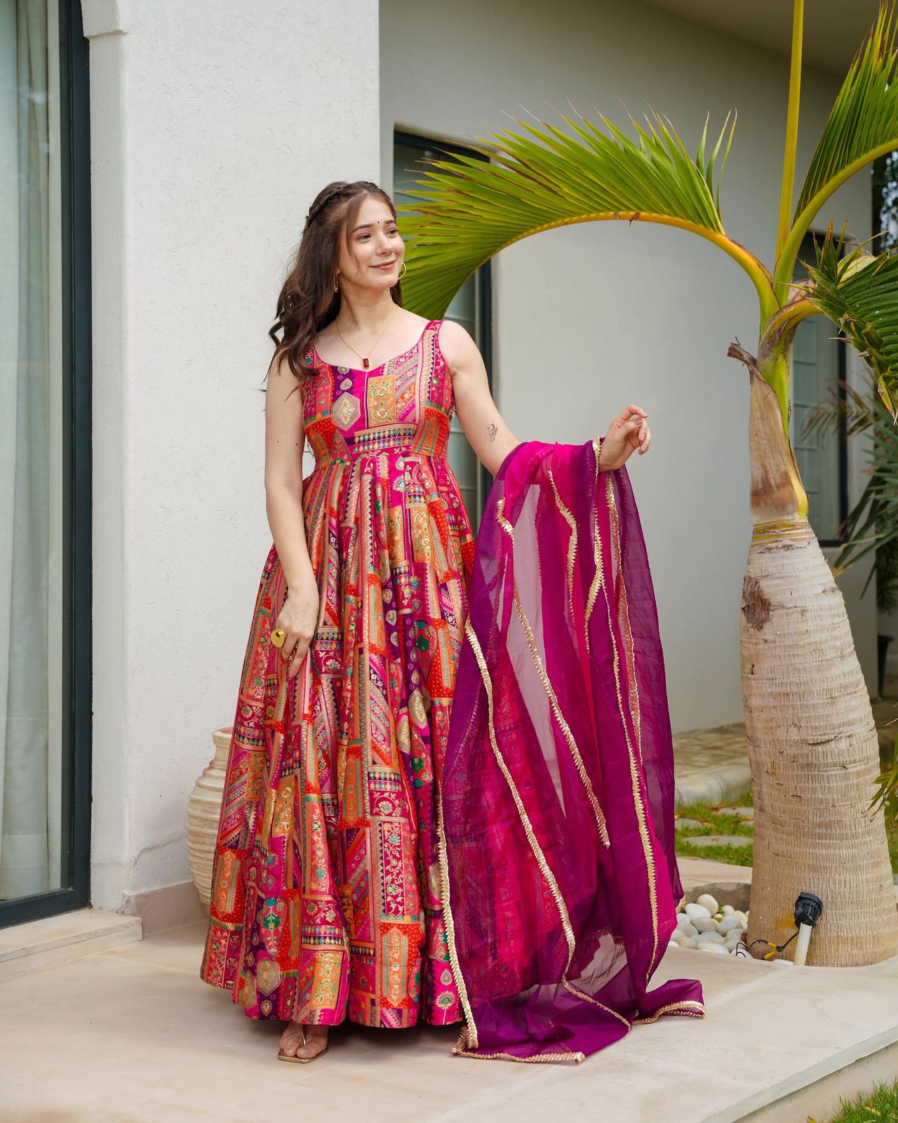 Anarkali Gown  pure Jimmy organza silk digital printed padded gown